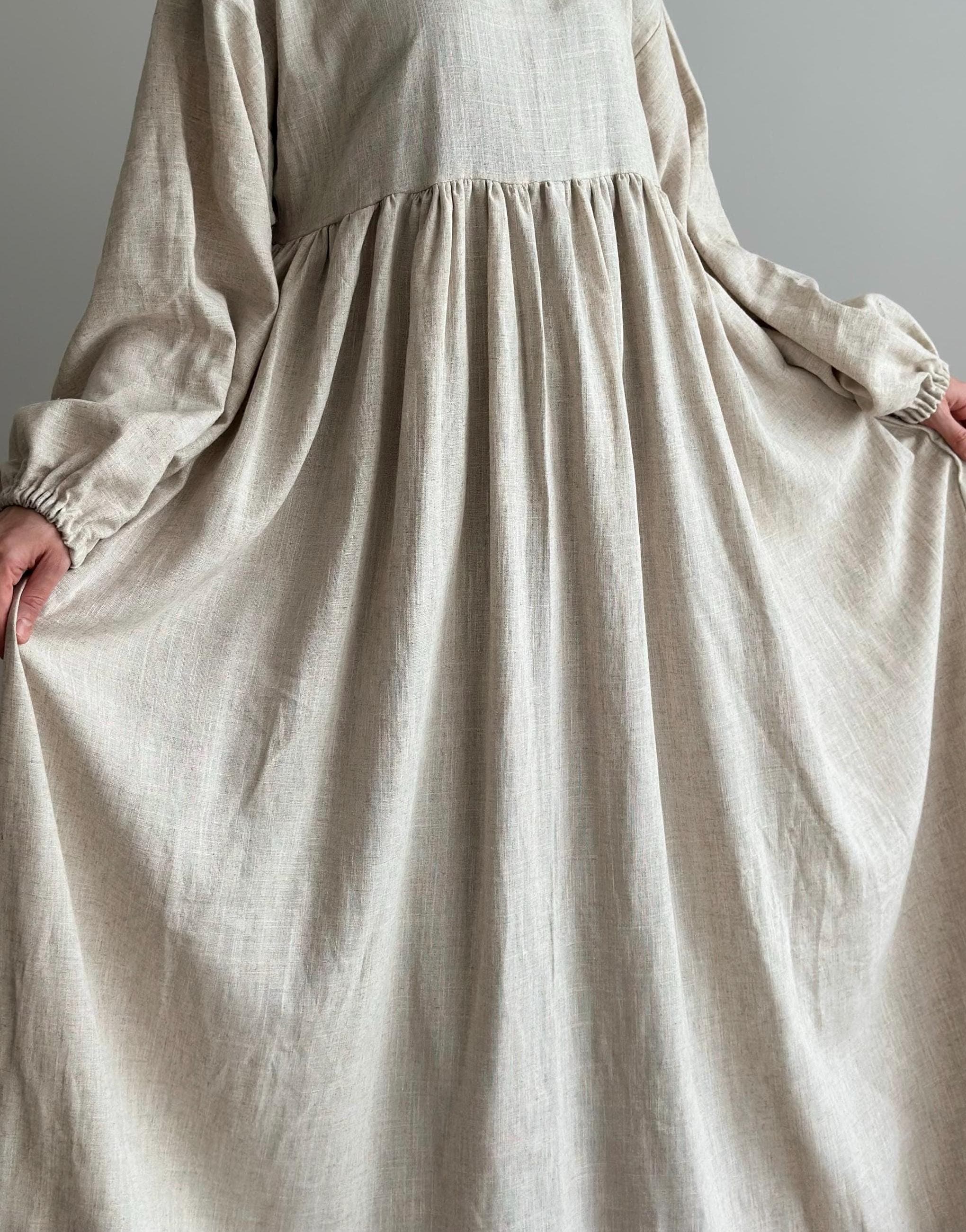 Abaya 100% Organic Cotton Linen Prayer Dress Abaya - Summer soft breathable jilbab khimar modest dress - image 3