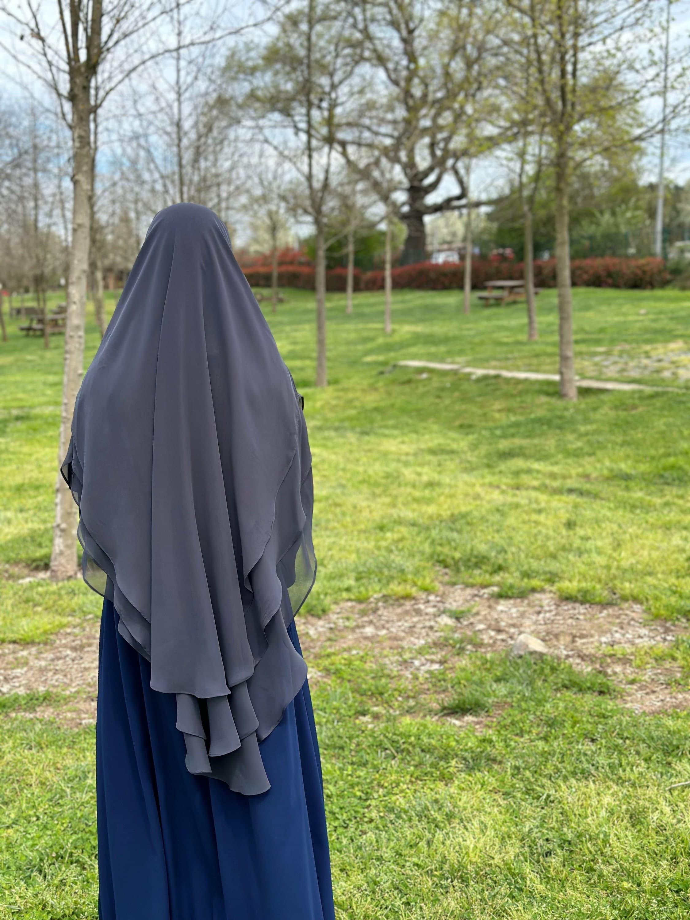 3 layer khimar khimar voile niqab chiffon soft breathable drapey long oval color colours sky blue black beige grey cream dusty pink purple white nikah gift islamic dress abaya