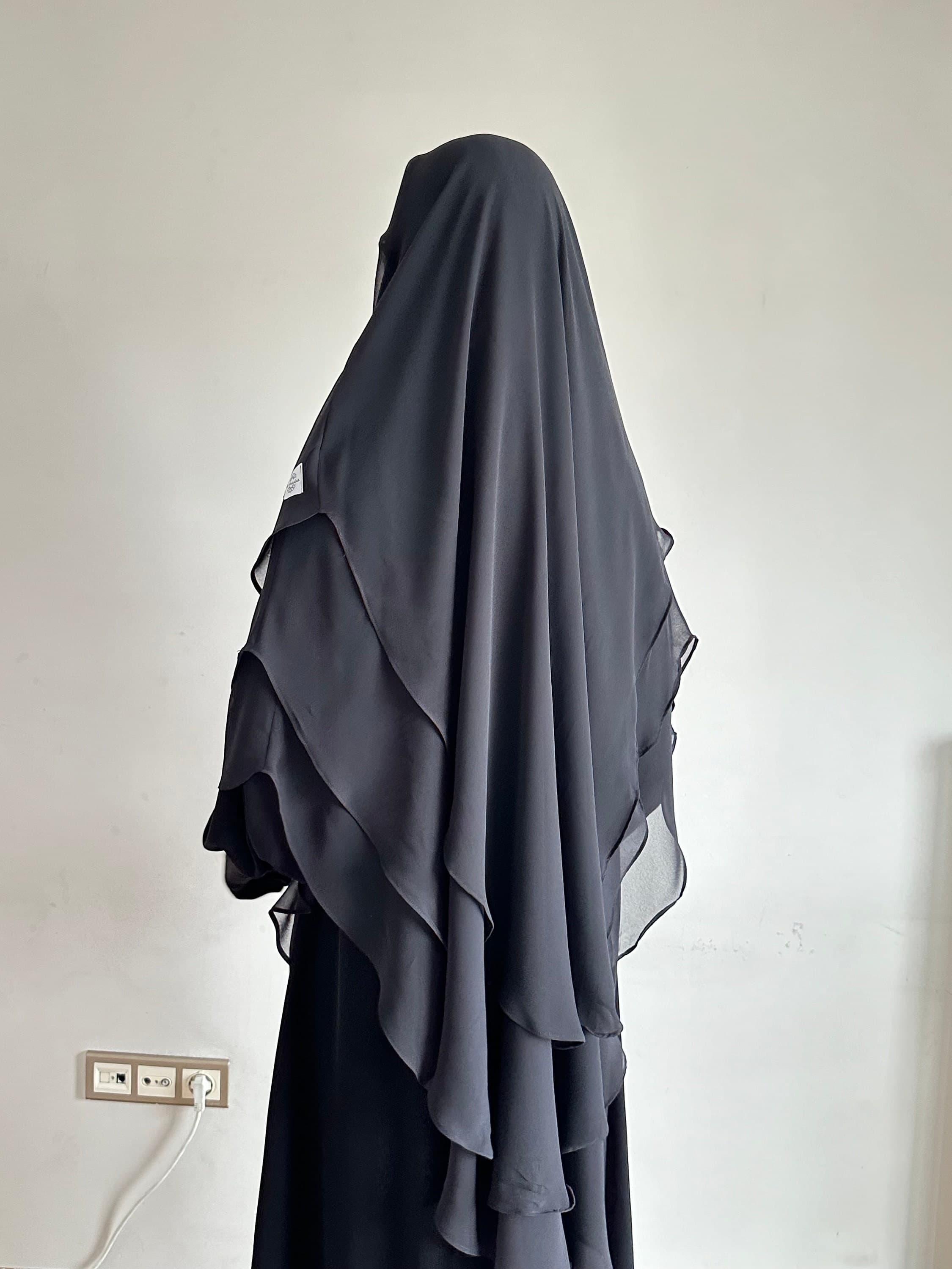 3 layer khimar khimar voile niqab chiffon soft breathable drapey long oval color colours sky blue black beige grey cream dusty pink purple white nikah gift islamic dress abaya