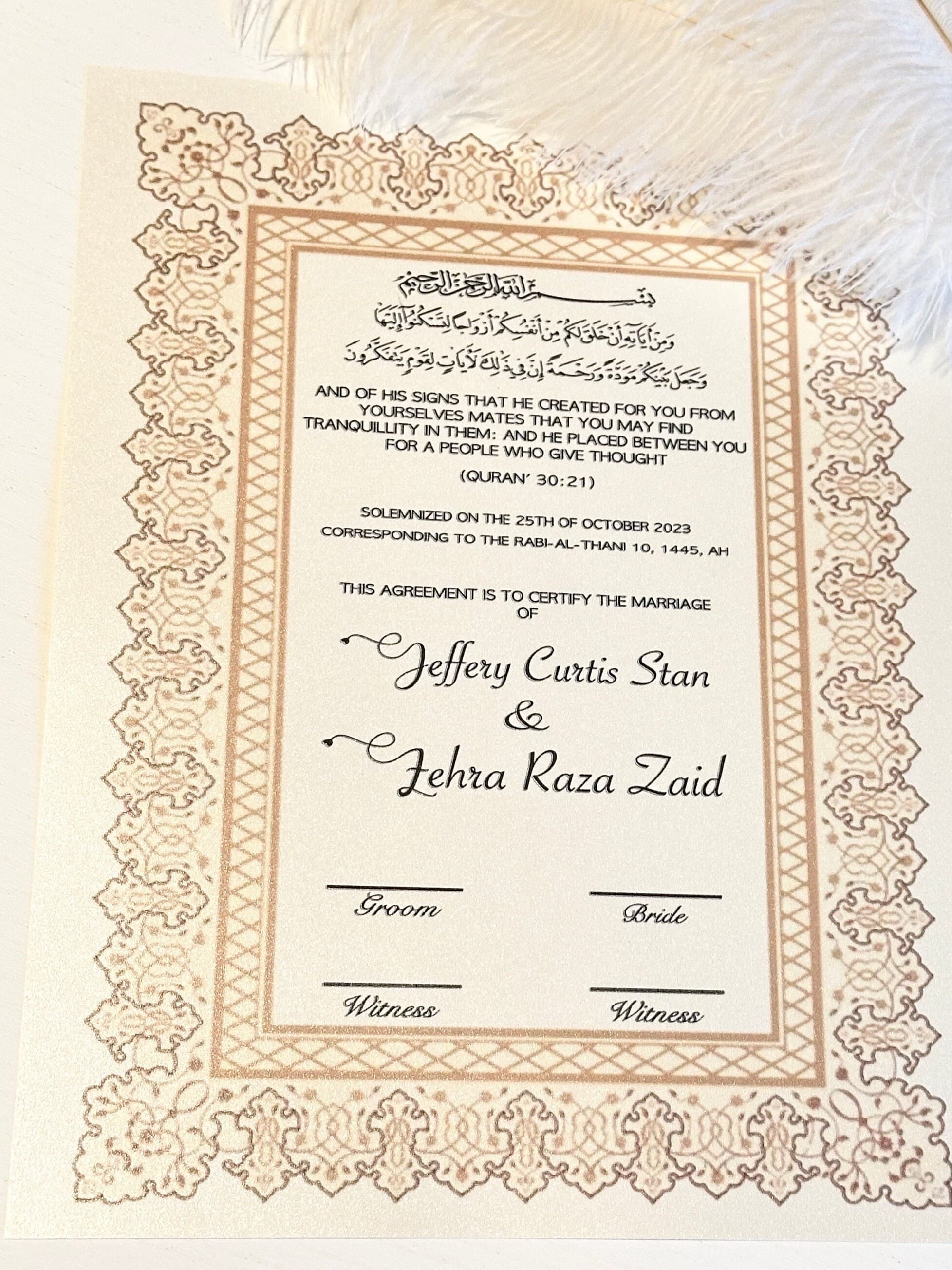 Luxury Nikkah Certificate with folder and Decorative Ostrich Feather Pen. - image 4