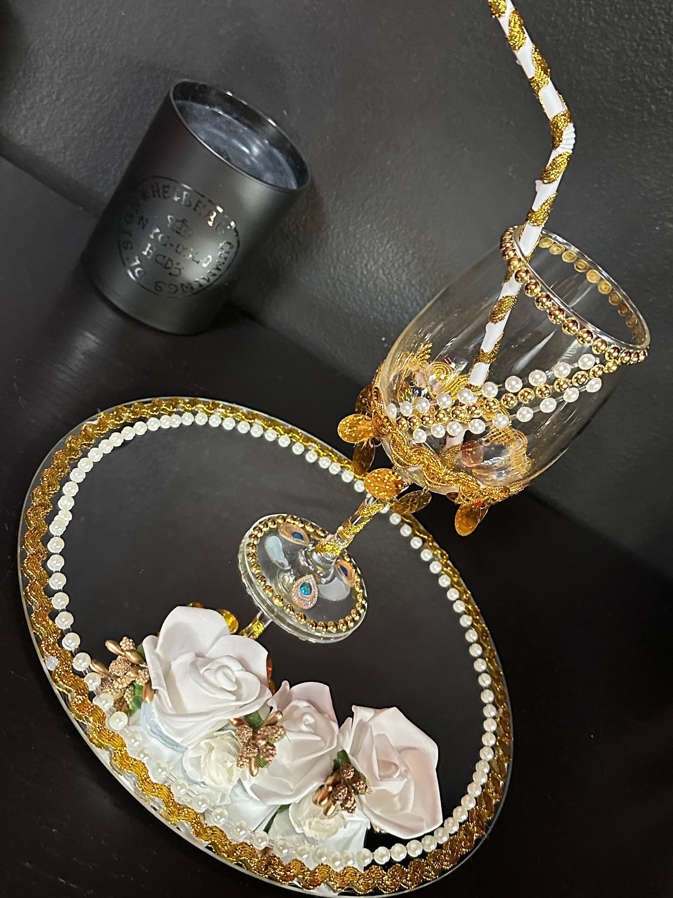 Doodh Pilai Glass Set/ Decorative Indian Wedding Milk Ceremony Platter - image 5