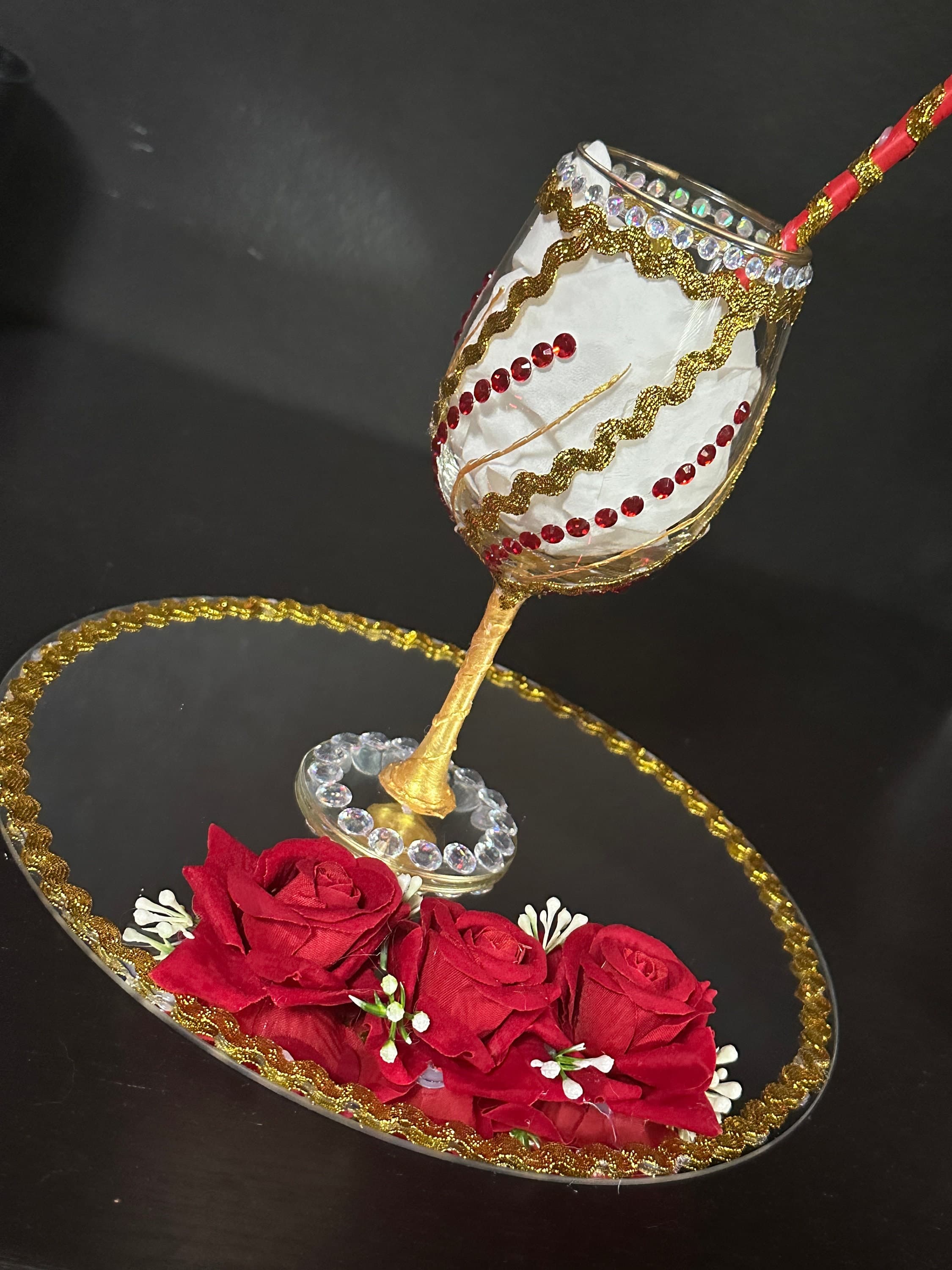 Doodh Pilai Glass Set/ Decorative Indian Wedding Milk Ceremony Platter - image 3