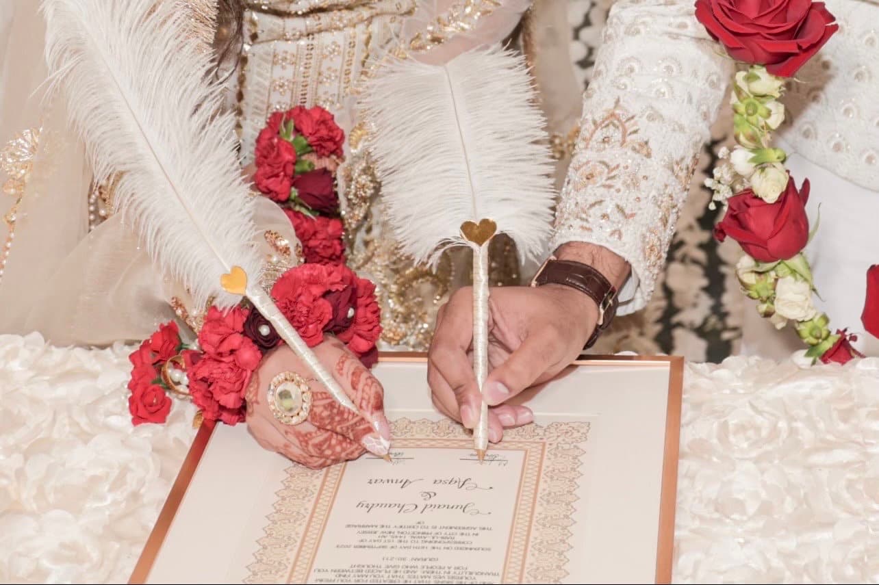 Luxury Nikkah Certificate with folder and Decorative Ostrich Feather Pen.