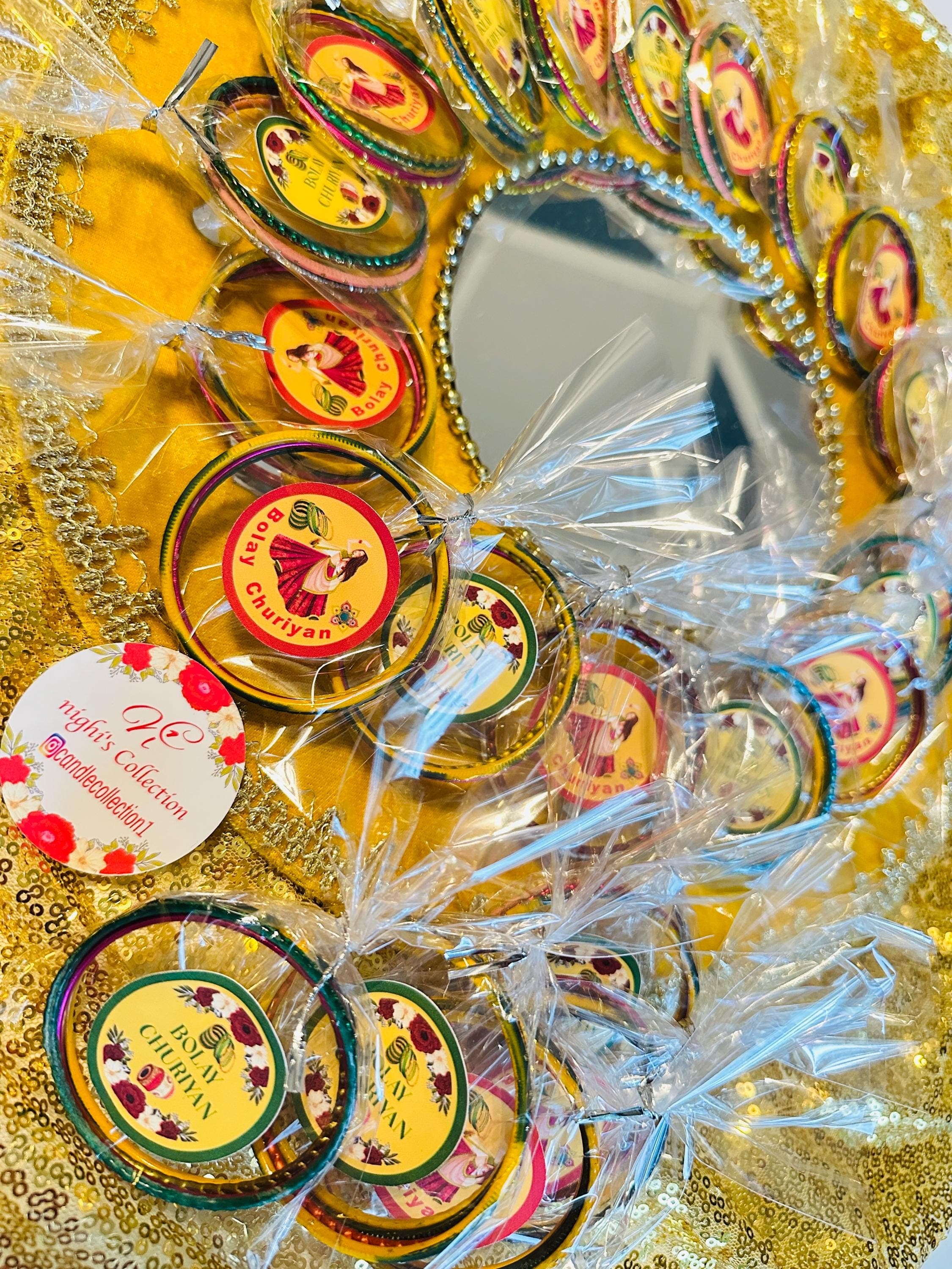 Churiyan/ Bangles/ Mehndi Bangles with Decorative Velvet Thaal / Dholki Favors/ Colorful Bangles/ Wedding Festival Jewelry - image 4