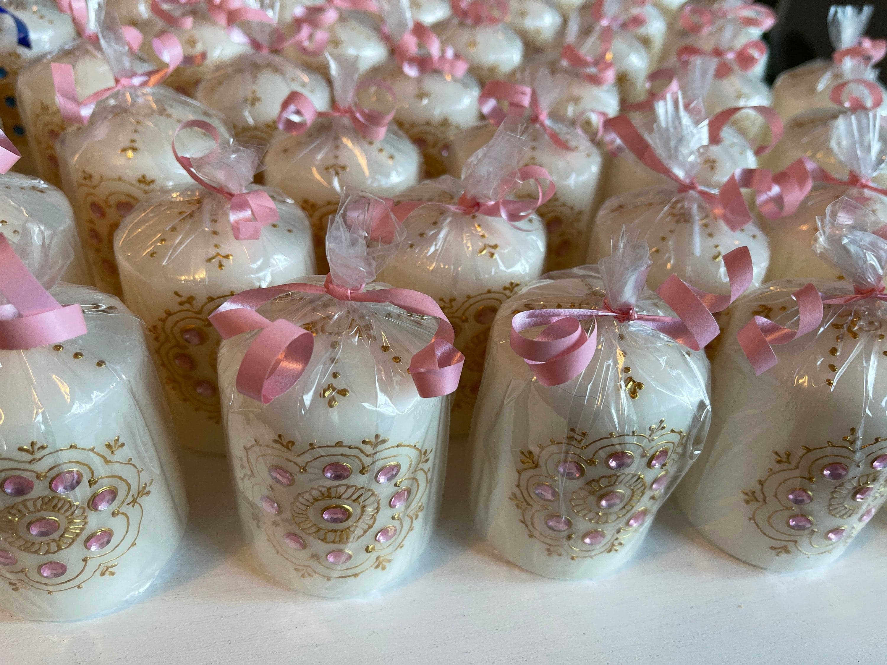 Diwali Candles/ Mehndi Return Gifts/Personalized Hand-Painted Henna Candles: Rhinestone Wedding Favors
