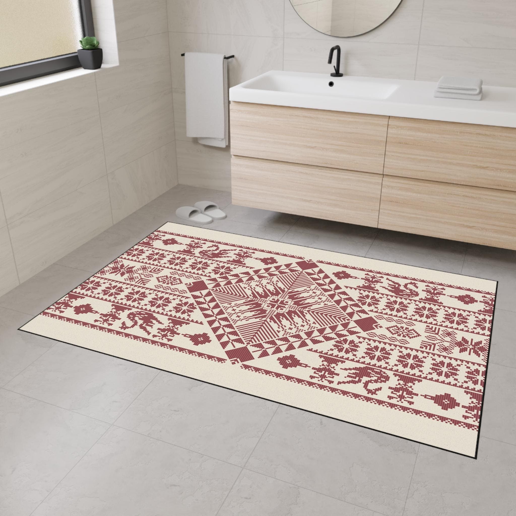 Tatreez Easter Floor Mat: Durable Polyester Rug, Anti-Slip Kitchen Decor