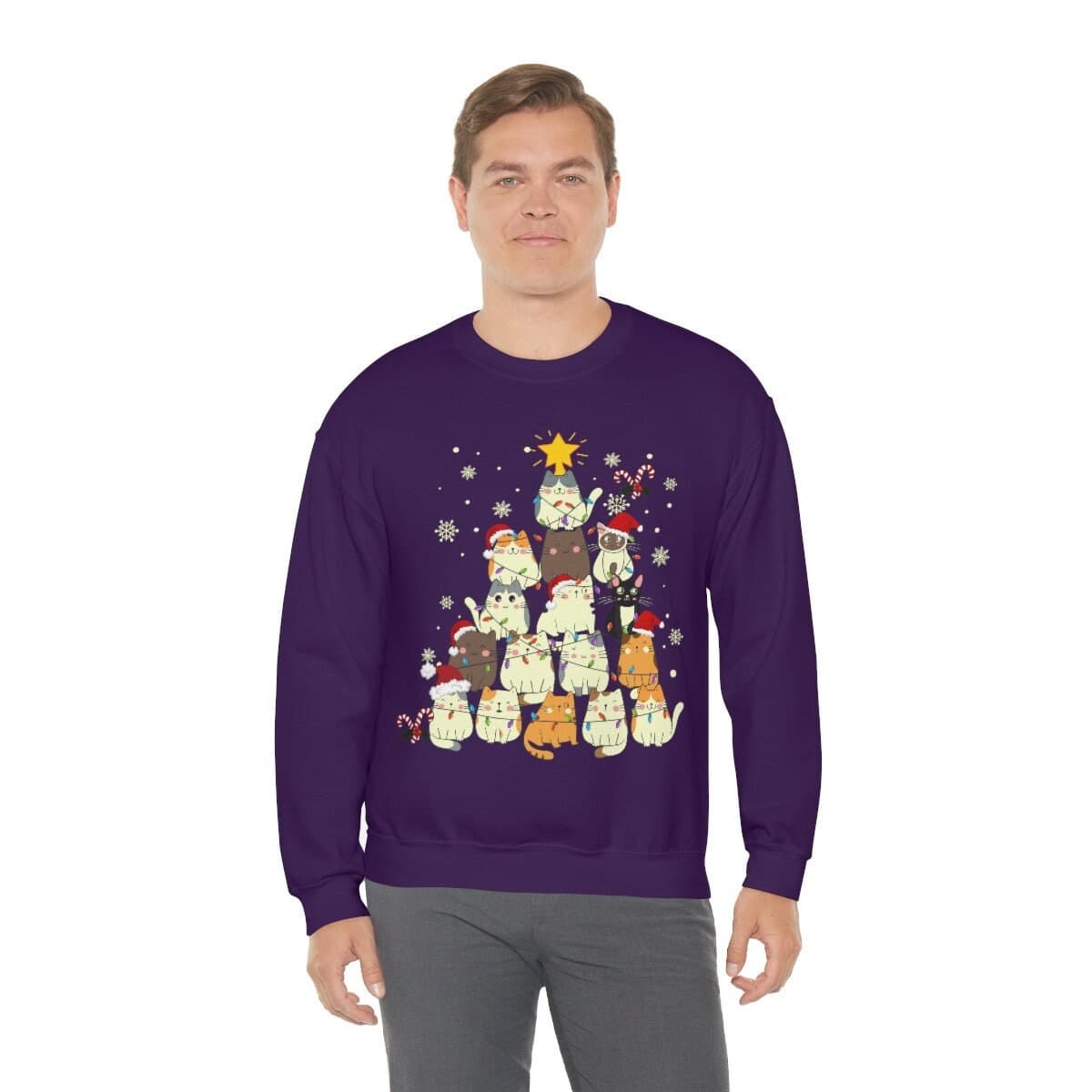 Feliz Navidad Cat Christmas Tree Sweatshirt - Unisex Holiday Jumper