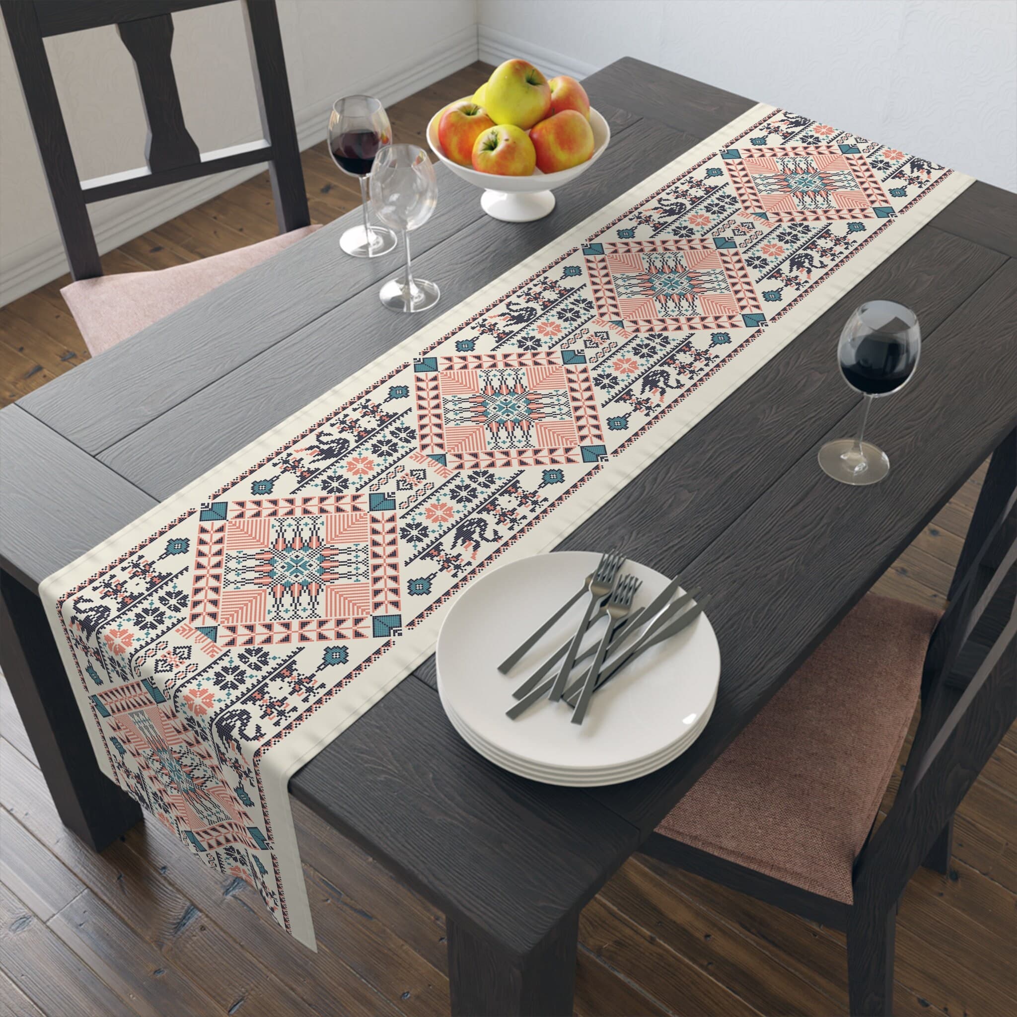 Palestinian Tatreez printed henna Table Runner henna party décor, home décor, Tatreez, gift, wedding décor Table Runner Gift Table Runner.