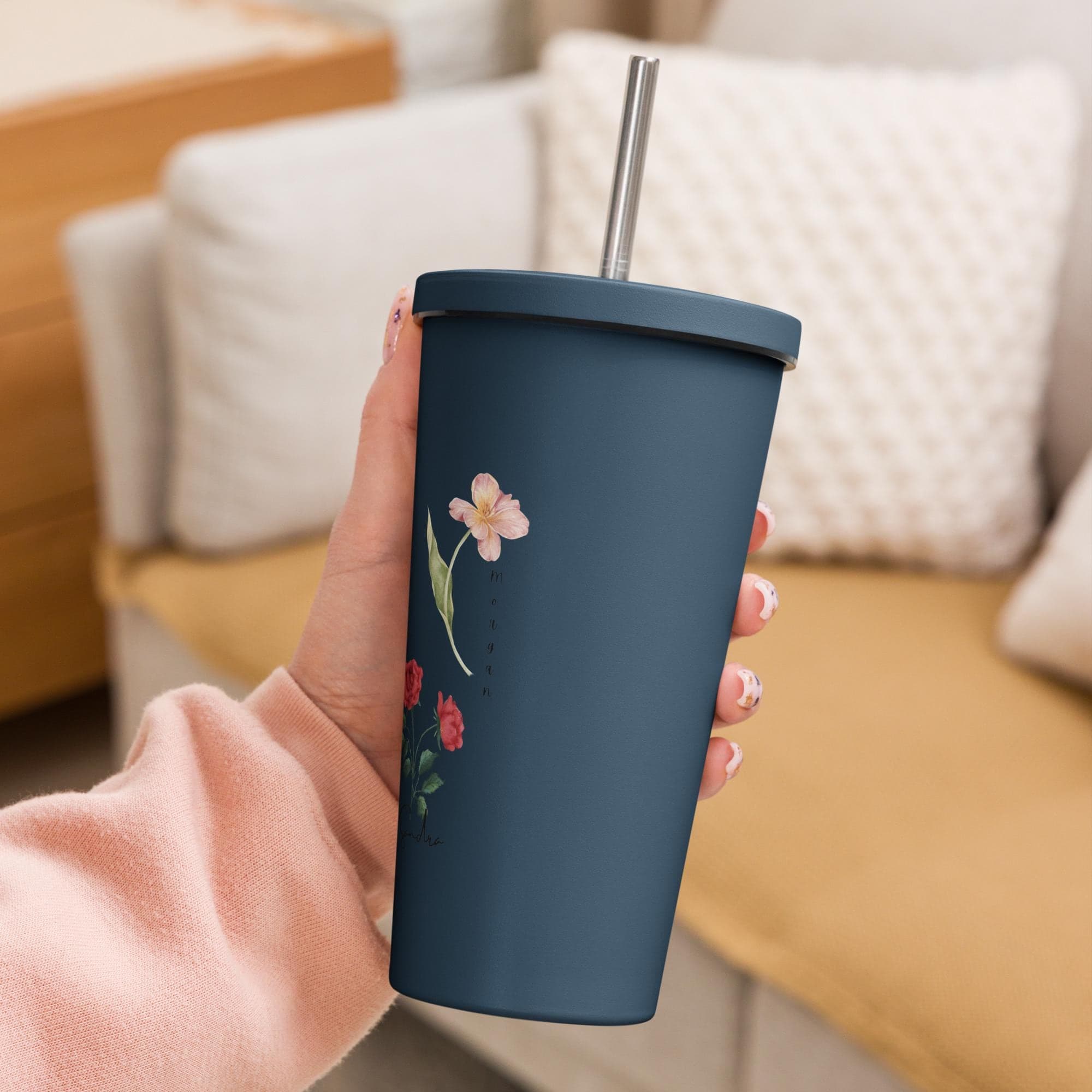 Personalized Insulated Tumbler with Straw – Custom Name Travel Cup, Iced Coffee Cup, Gift for Her & Him