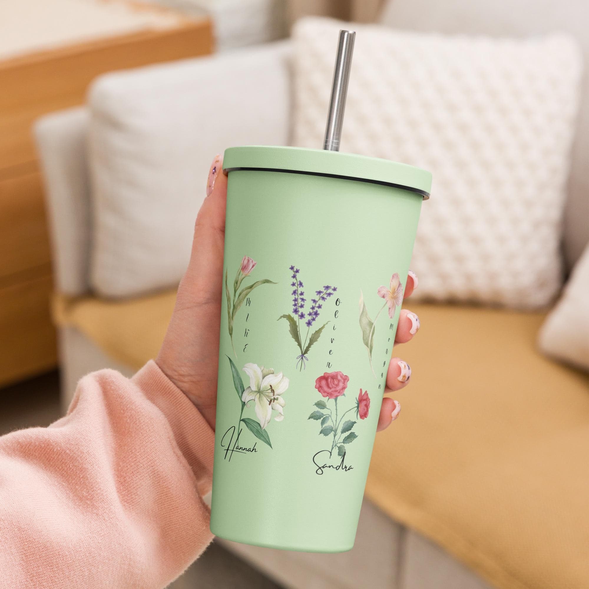 Personalized Birth Flower Tumbler: Custom Name Floral Cup