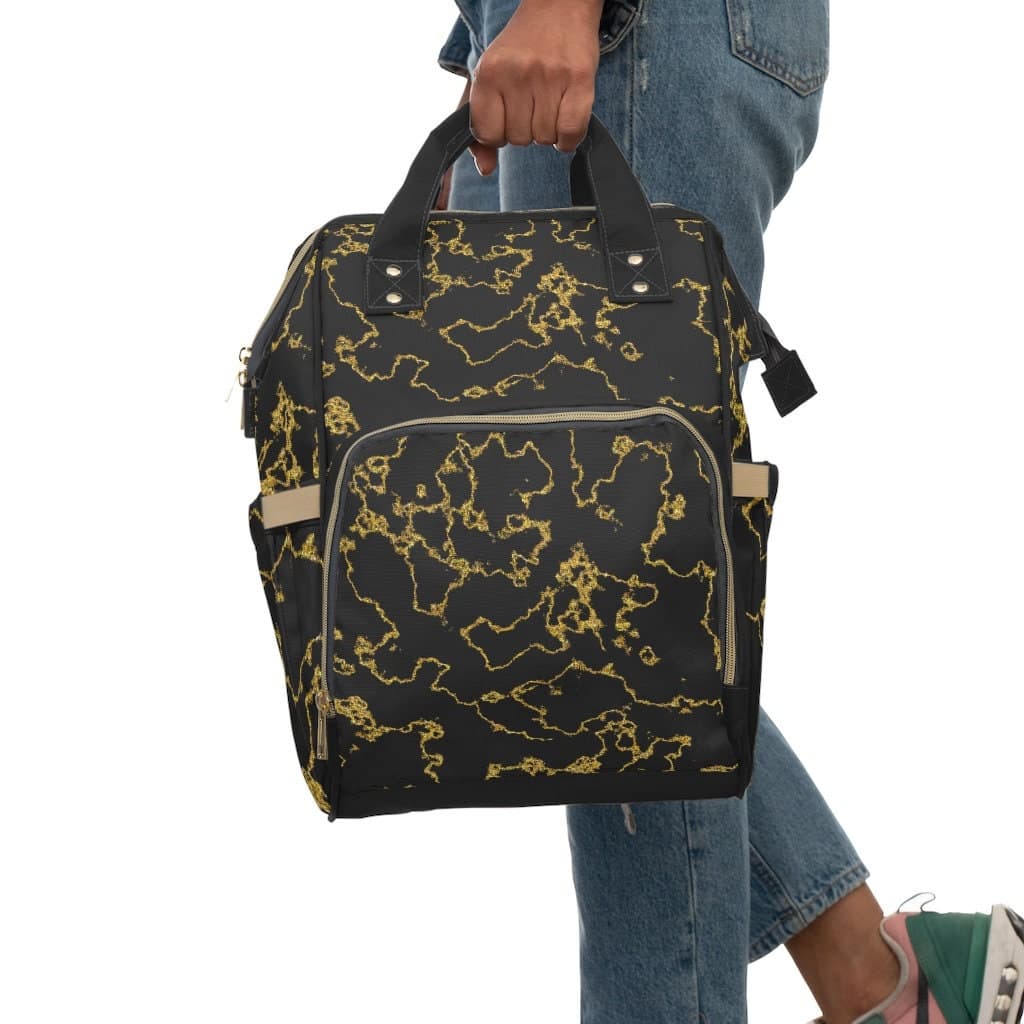 Marble Print Nylon Diaper Backpack: Multi-Pocket Travel Bag