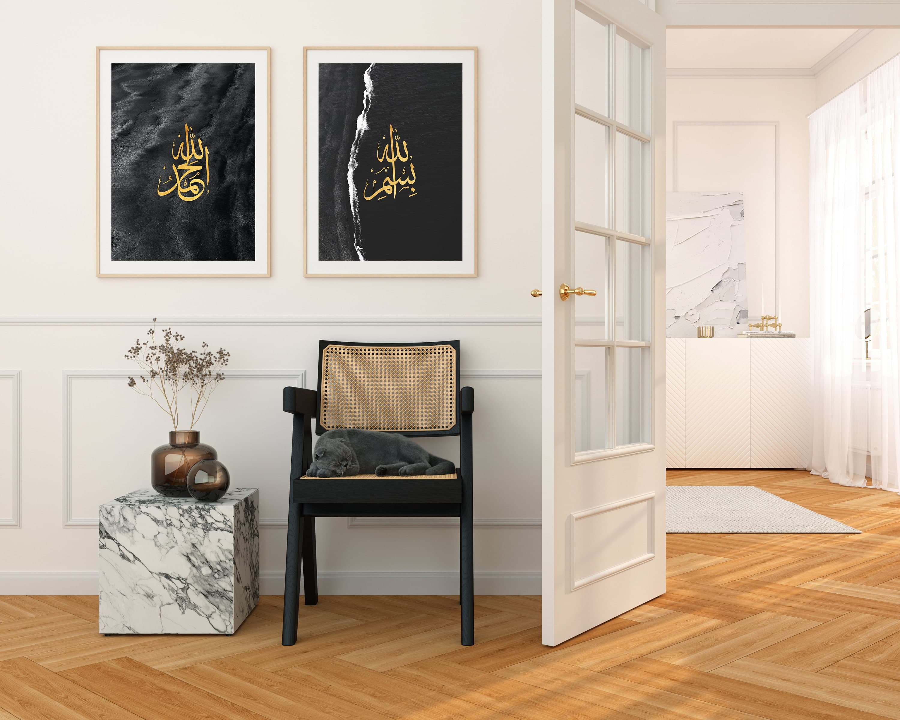 Alhamdulillah Islam Wall Art, Bismillah Black Sea and Sand Wall Art, Islamic Mural Wall Art, Muslim Living Room, Digital Download, Eid Gift - image 3
