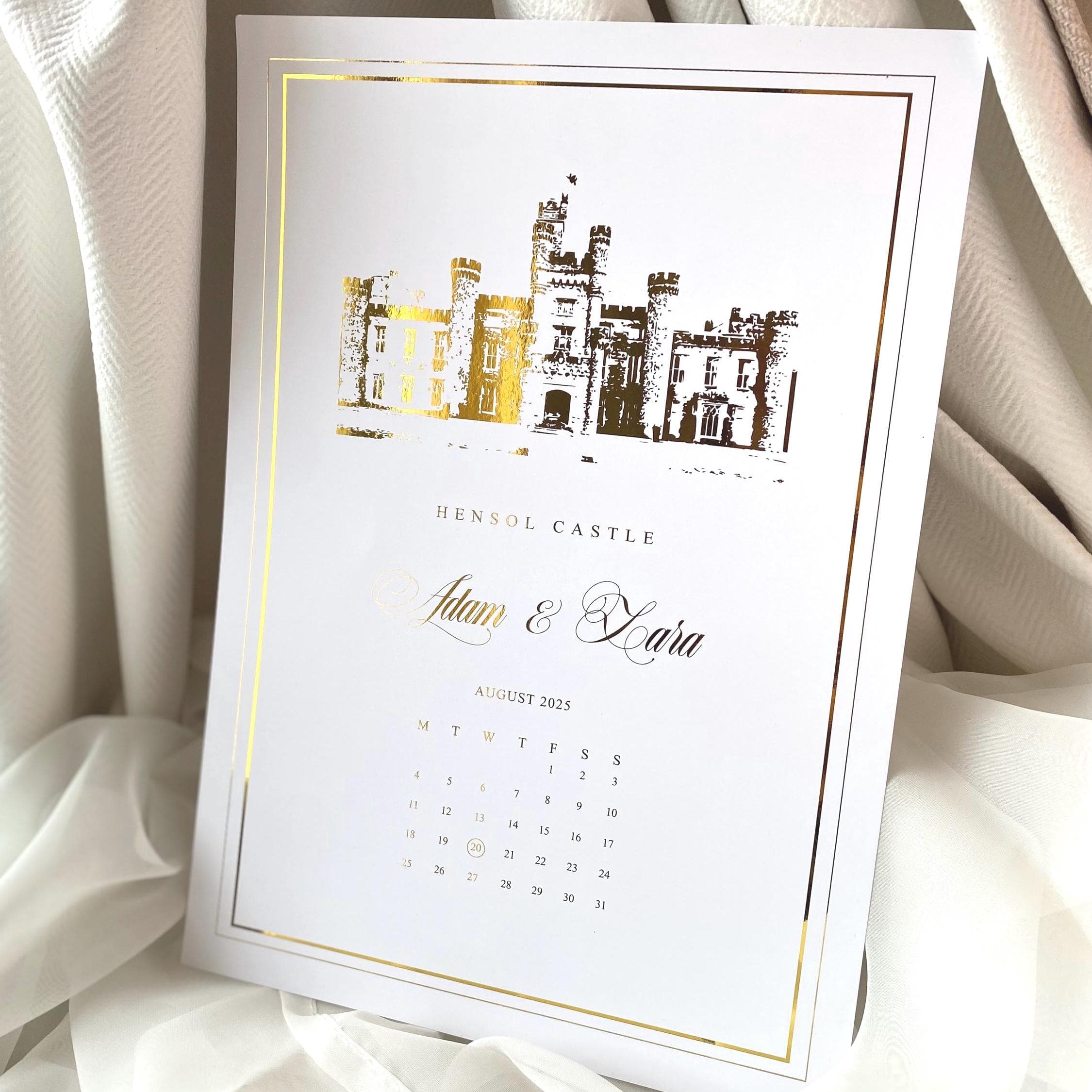 Personalized Foiled Wedding Venue Illustration: Gold, Silver, or Rose Gold - A5/A4