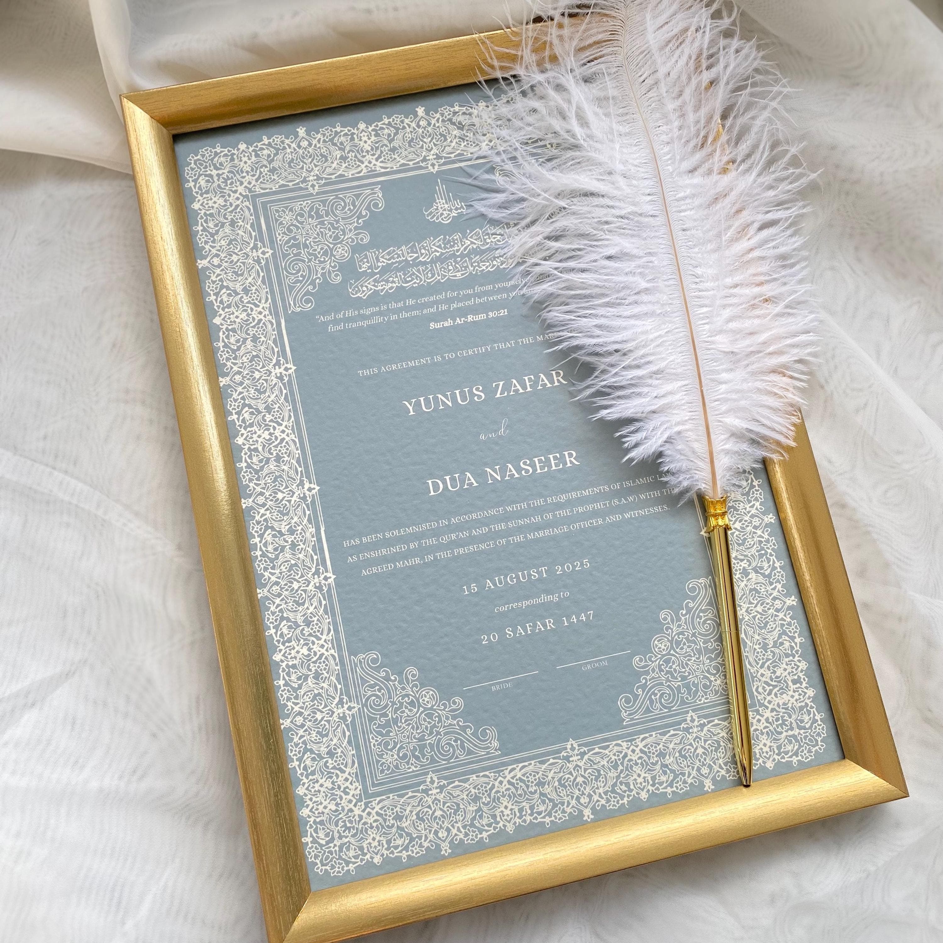 Personalized Nikkah Certificate: Muslim Marriage Keepsake, Quran Verse, A4/A3 - image 3