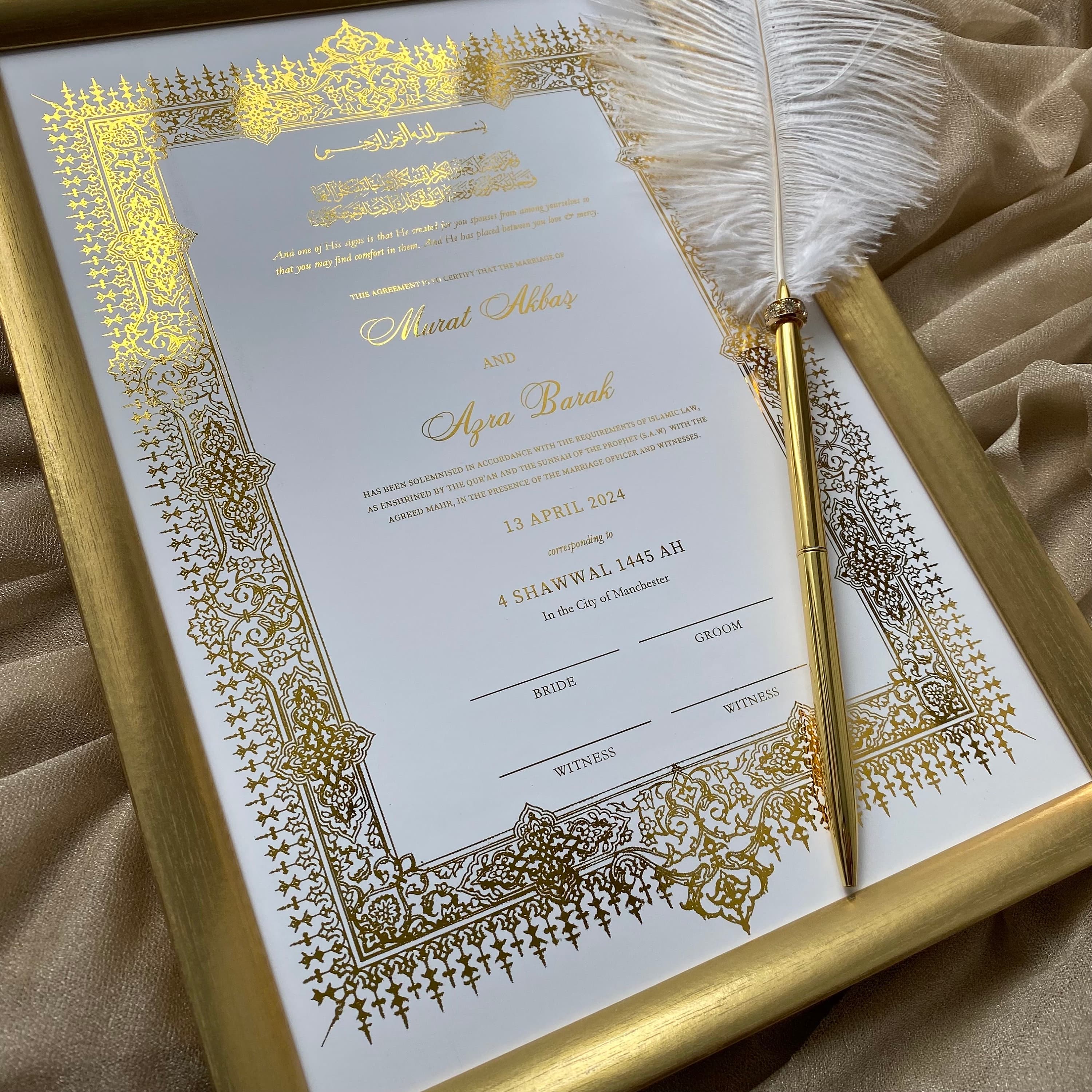 Gold Foiled Nikkah Certificate: Personalized Islamic Wedding Keepsake - image 3