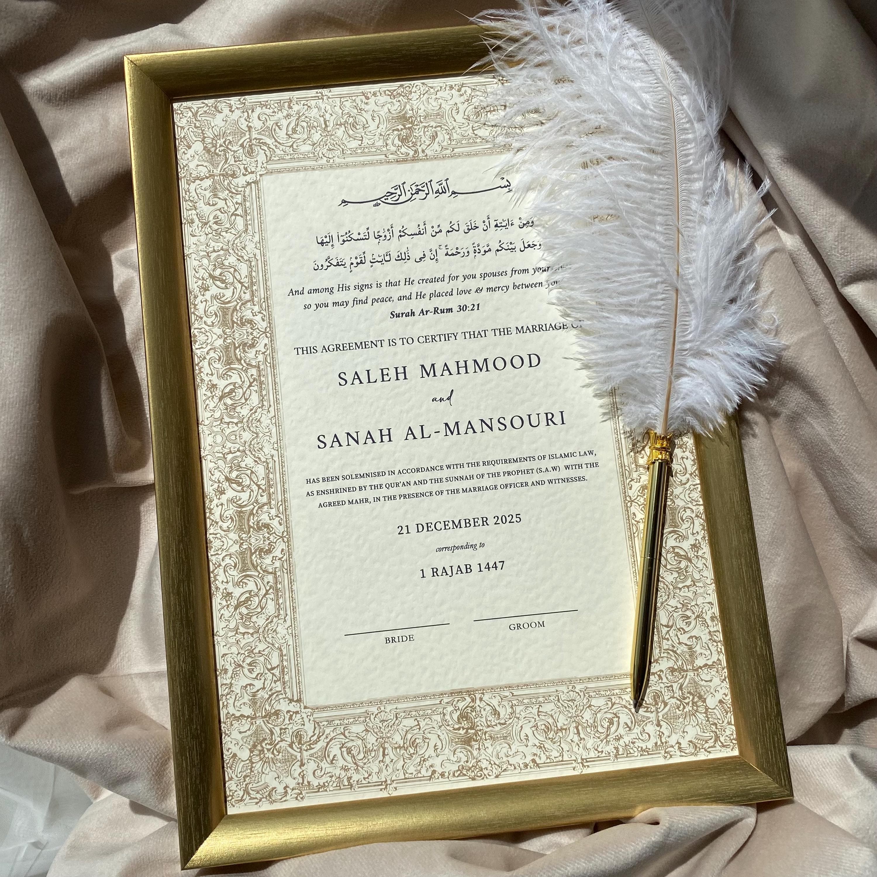 Luxury Nikkah Certificate, Personalised A4/A3 Premium Mariage Certificate - image 4