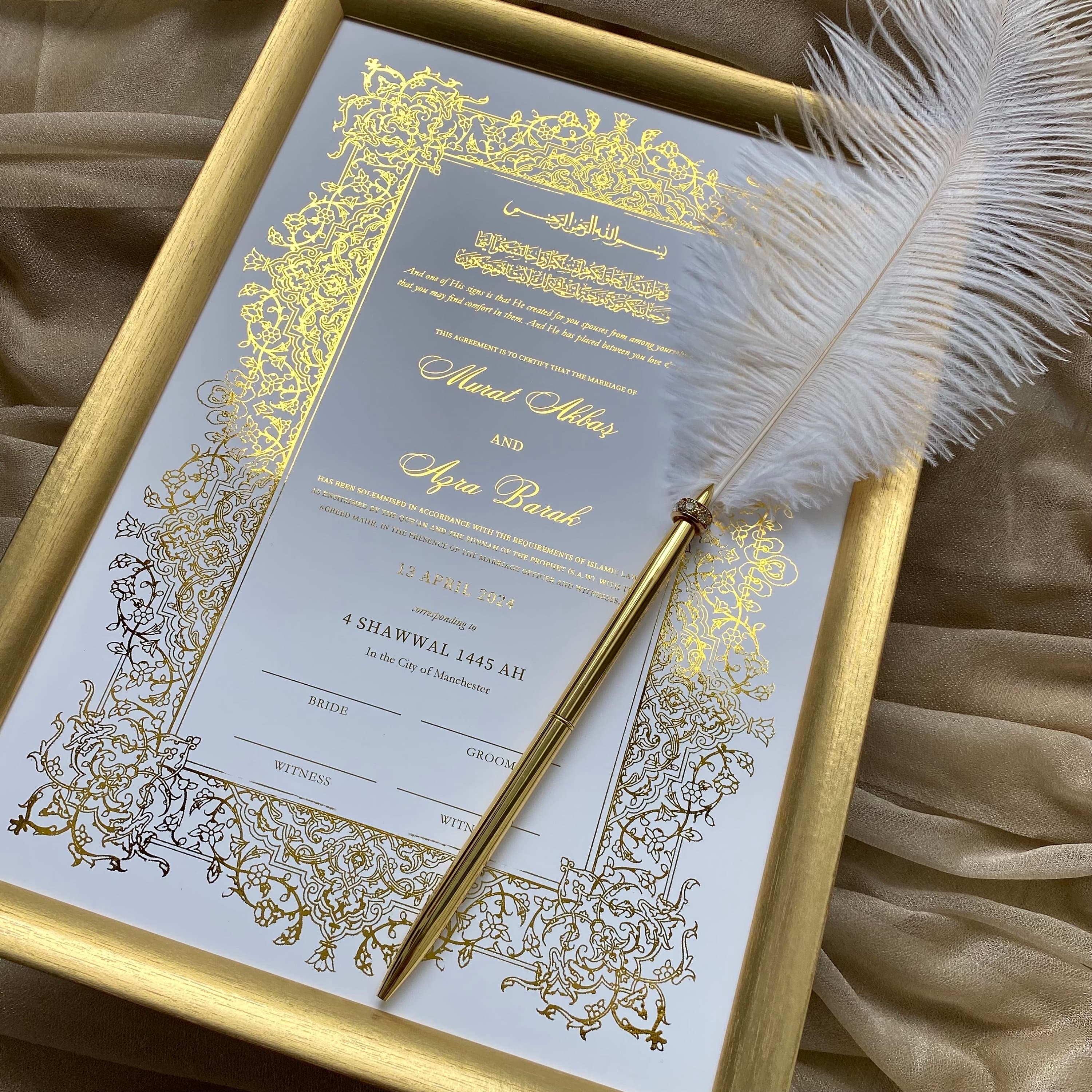 Foiled Nikkah Certificate A4: Personalized Muslim Marriage Keepsake