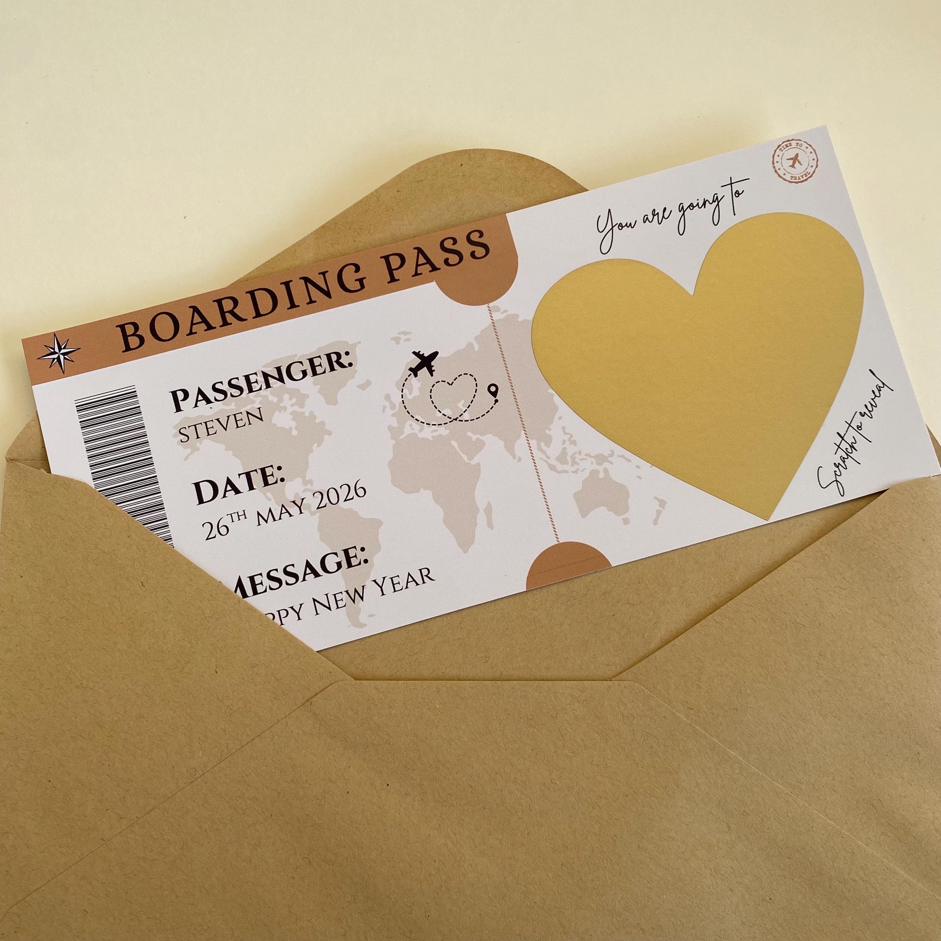 Personalised Scratch Reveal Boarding Pass | Surprise Trip Ticket | Surprise Holiday Gift | Boarding Card Reveal | Travel Gift Announcement
