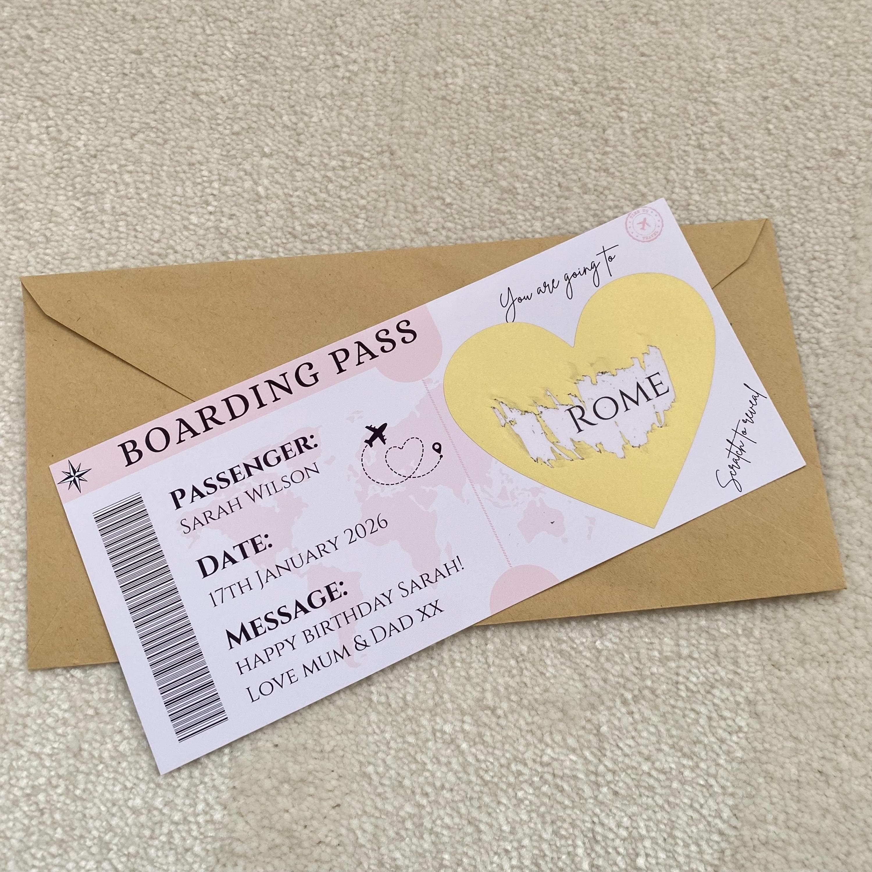 Personalised Scratch Reveal Boarding Pass | Surprise Trip Ticket | Surprise Holiday Gift | Boarding Card Reveal | Travel Gift Announcement