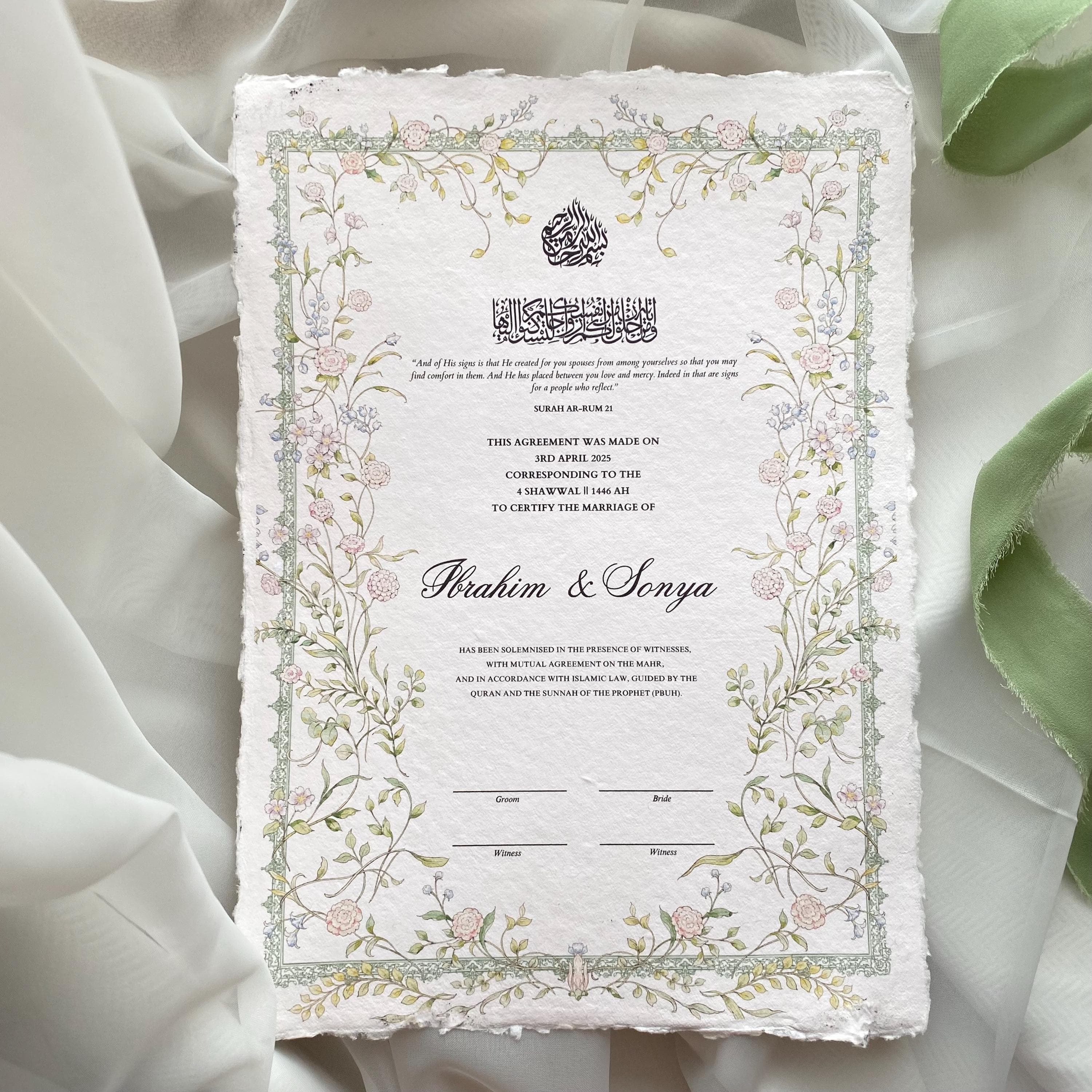 Pastel Floral Nikkah Certificate: Modern Muslim Marriage Contract