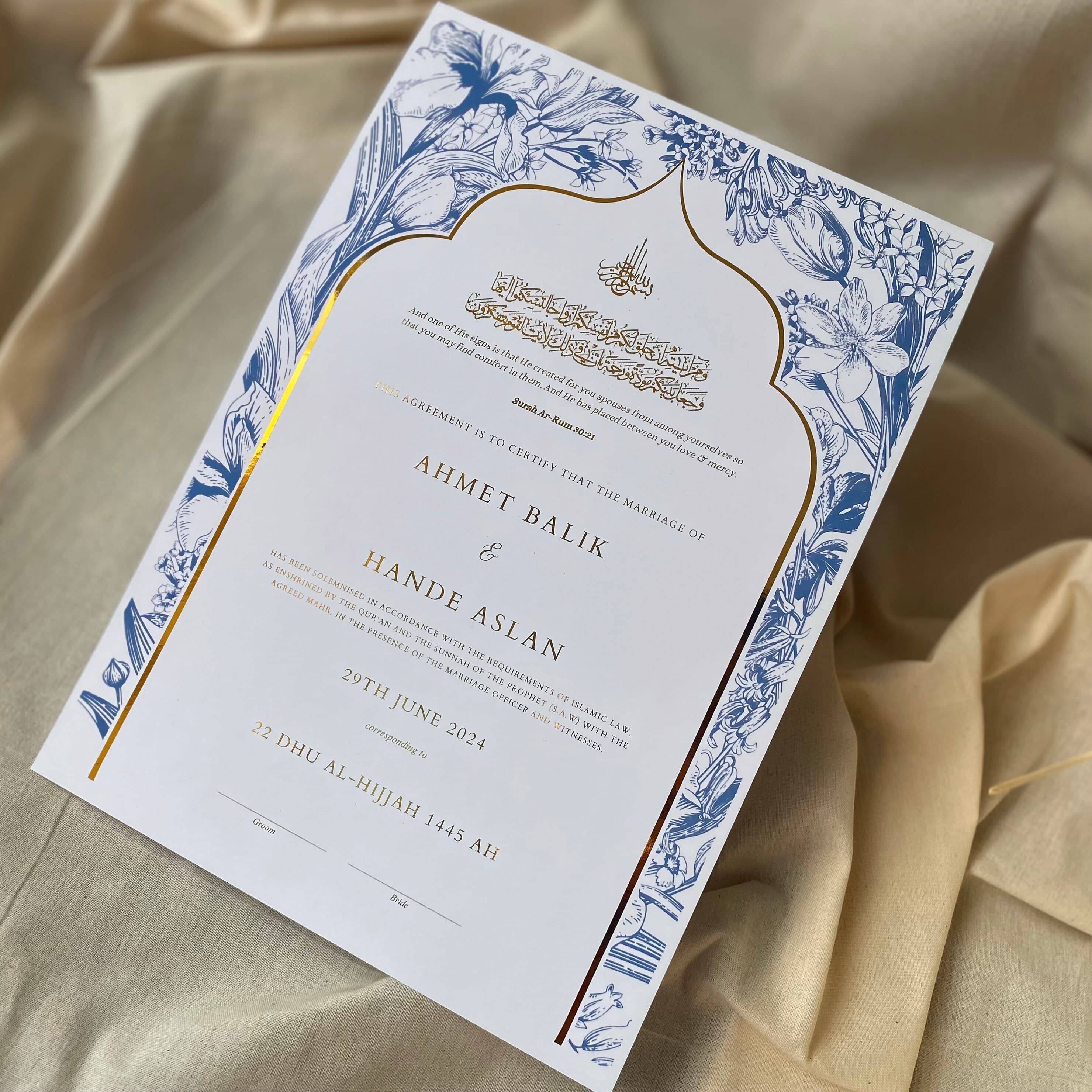Luxury Foiled Nikah Certificate: Personalized Muslim Marriage Contract (A4) - image 3