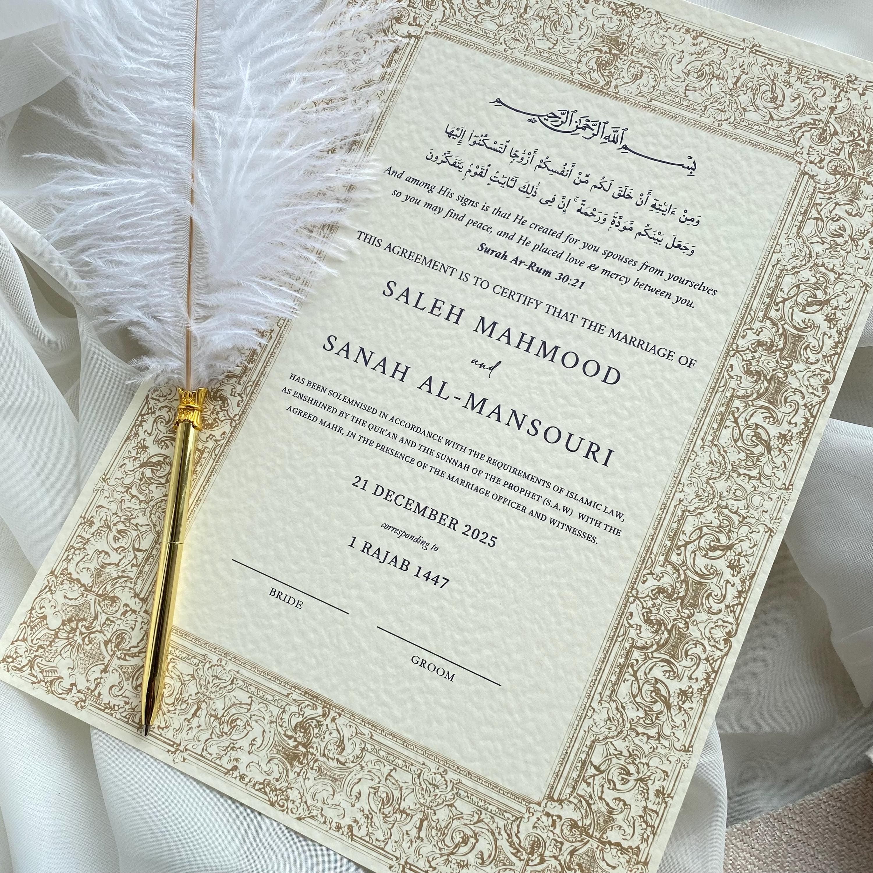Luxury Nikkah Certificate, Personalised A4/A3 Premium Mariage Certificate - image 5