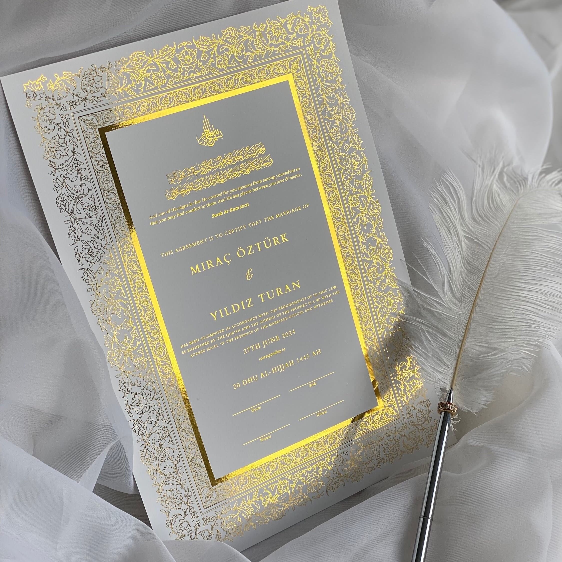 Luxury Foiled A4 Nikkah Certificate: Personalized Muslim Marriage Keepsake
