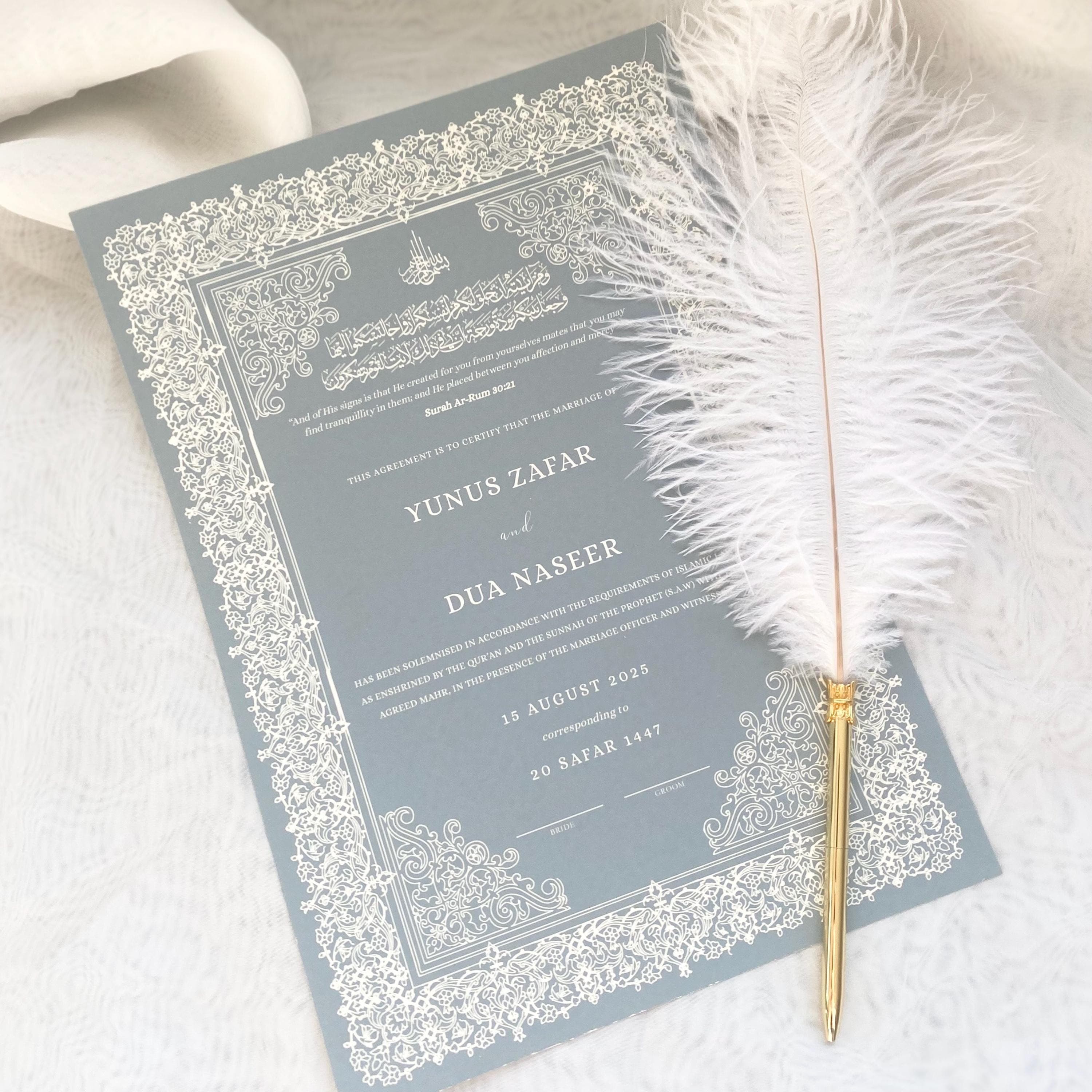 Personalized Nikkah Certificate: Muslim Marriage Keepsake, Quran Verse, A4/A3