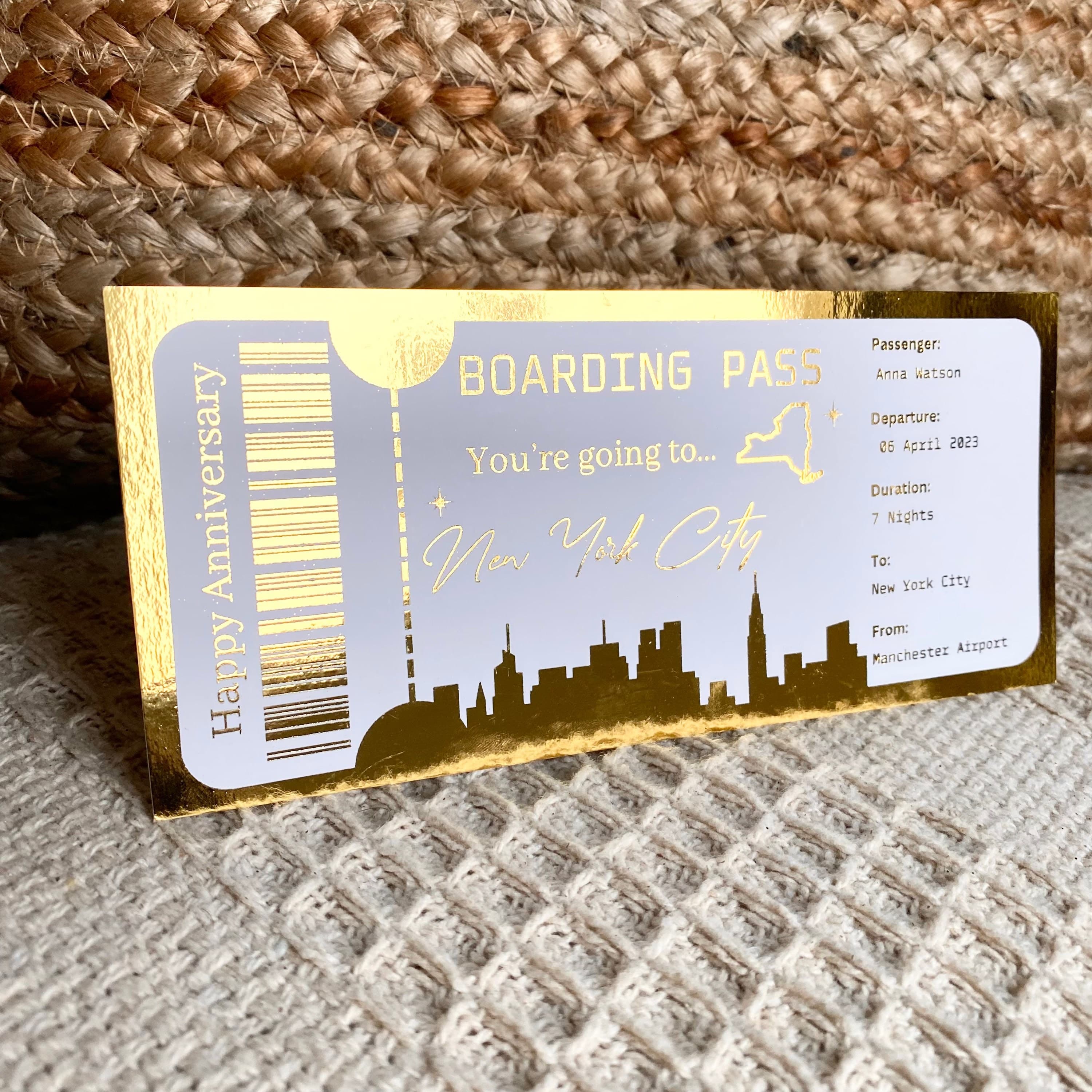 Personalized Holiday Golden Foil Boarding Pass: Surprise Trip Ticket - image 5