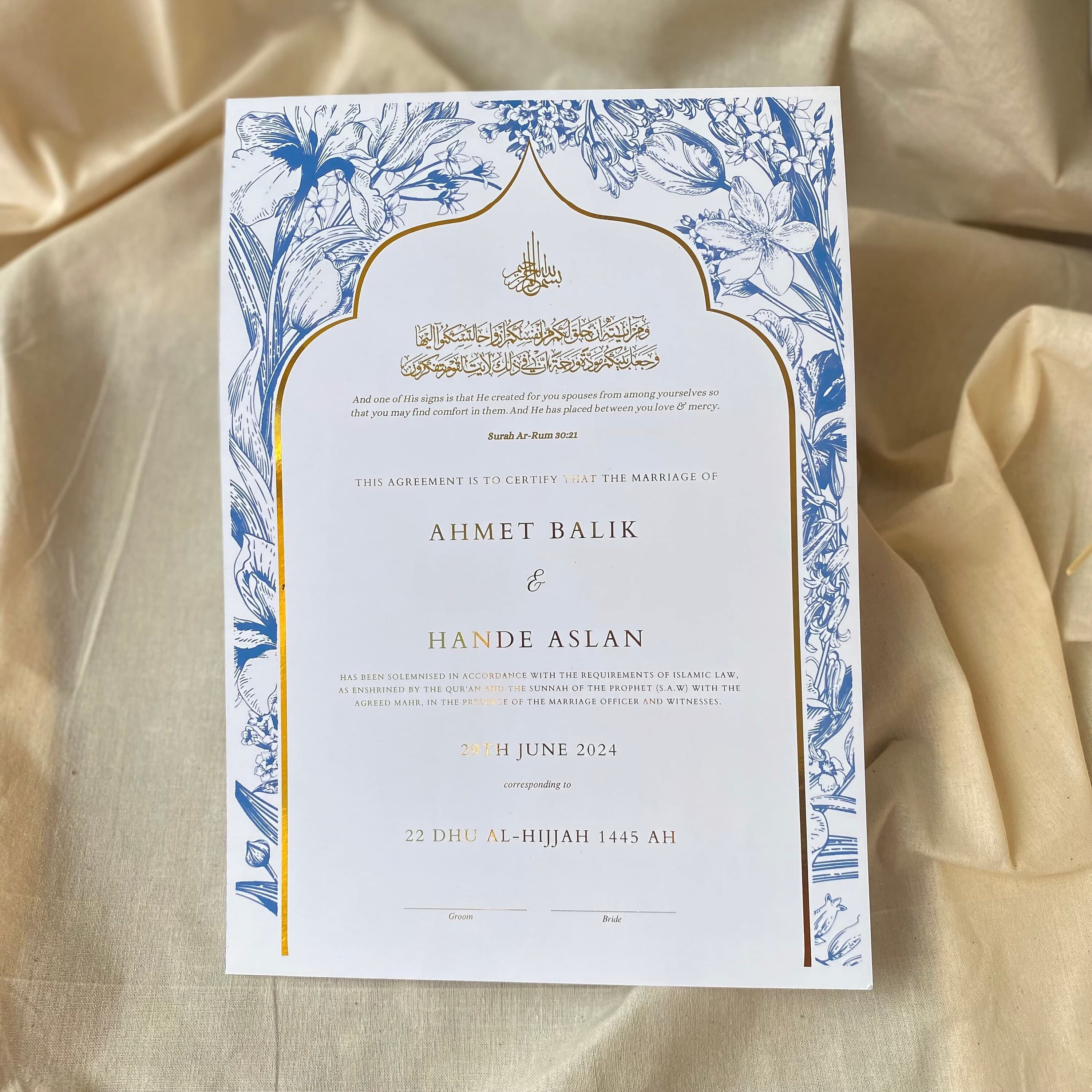 Luxury Foiled Nikah Certificate: Personalized Muslim Marriage Contract (A4) - image 4