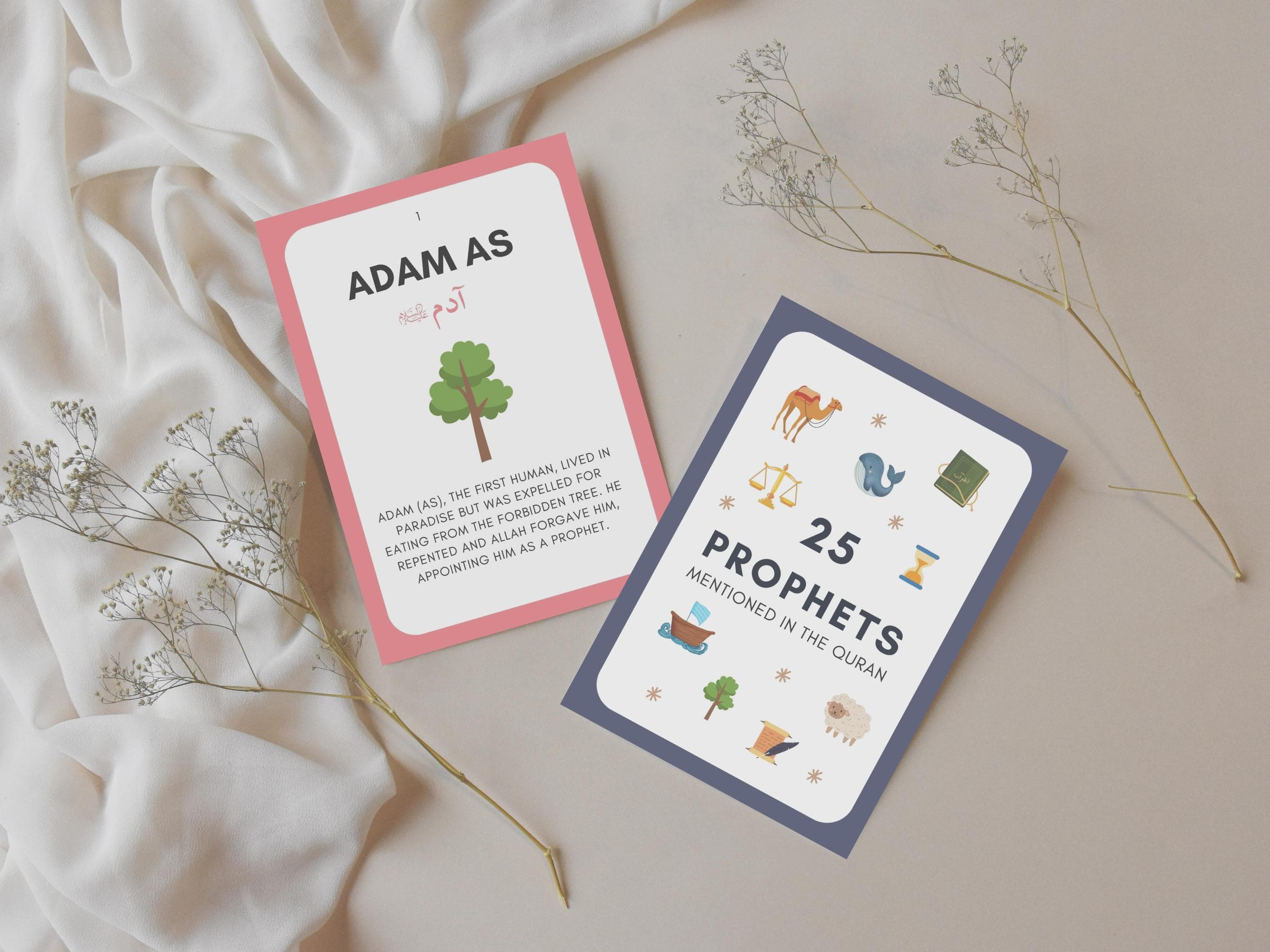 Make learning about the Prophets engaging with these Islamic Prophets Flashcards! These flashcards are a valuable Islamic educational tool to help children memorize and recognize the names and stories of the Prophets mentioned in the Quran.