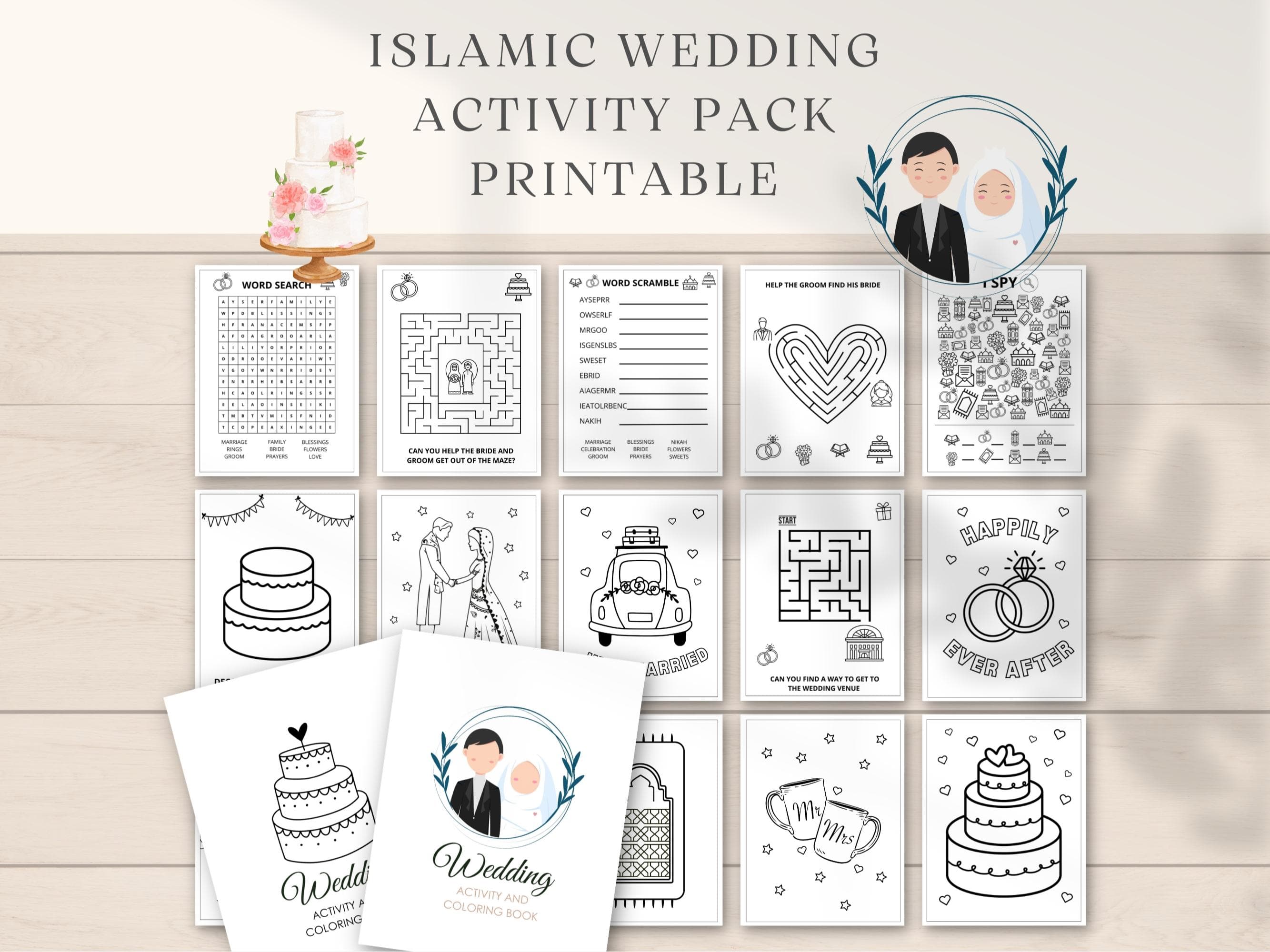Islamic Wedding Activity Pack, Nikkah Activities, Muslim Wedding activity, Islamic Wedding Coloring, Islamic Wedding, Wedding activity pack
