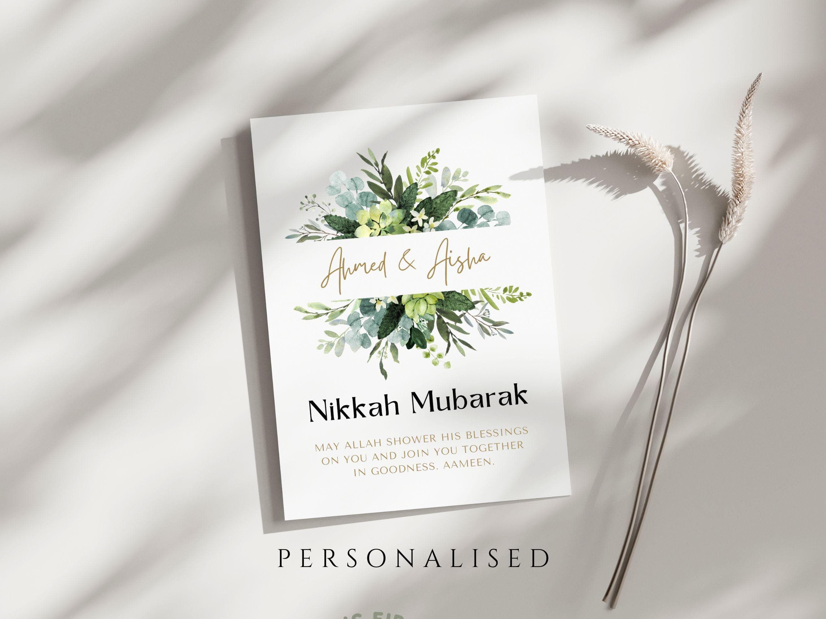 Personalised Nikkah Mubarak Card, Nikkah Greeting Card, Islamic Wedding Card, Custom Nikkah Mubarak Card, Nikkah Mubarak, Nikkah Card