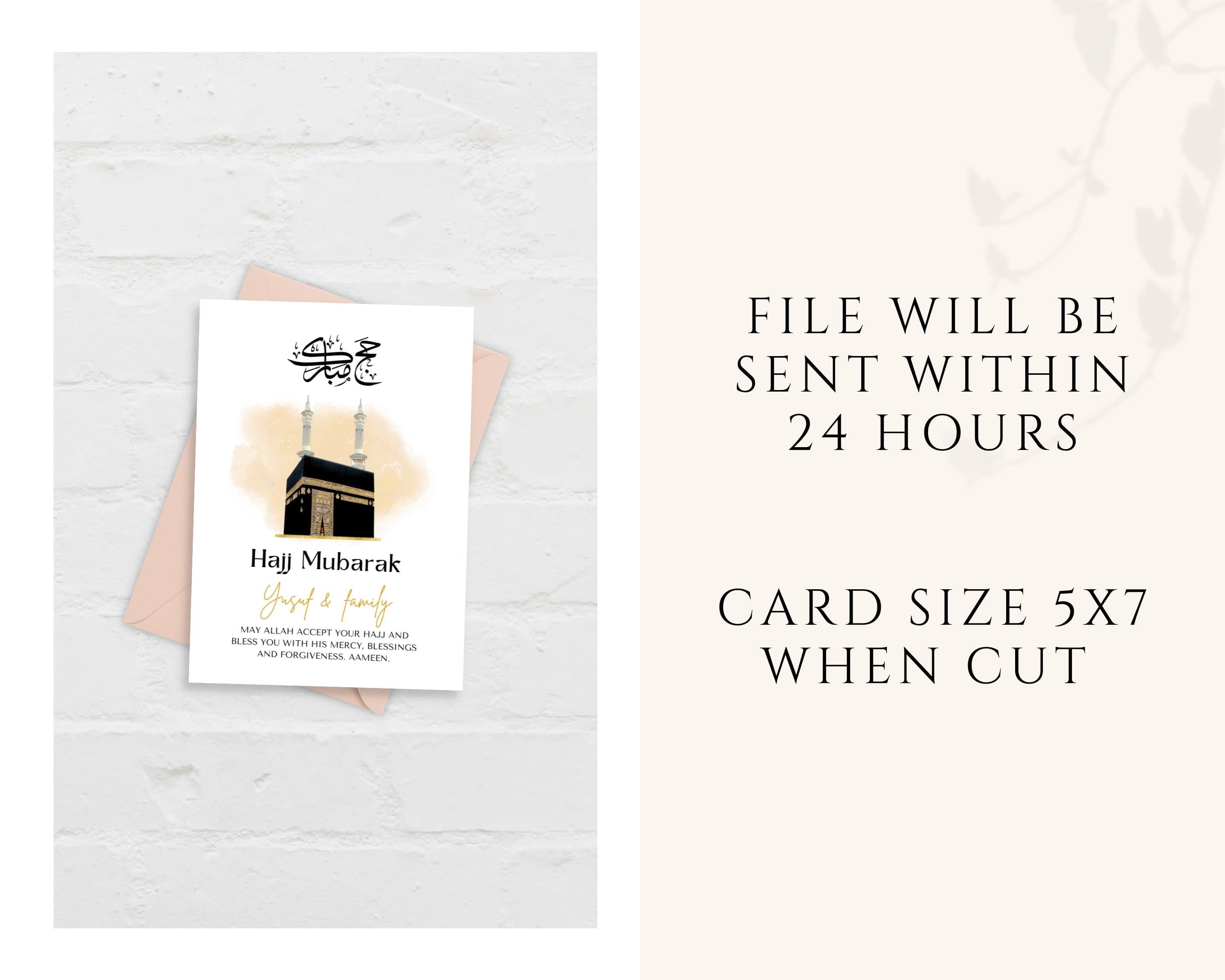 This custom Hajj Mubarak PDF card makes the perfect gift for the completion of Hajj. Perfect to gift Muslim family and friends.
