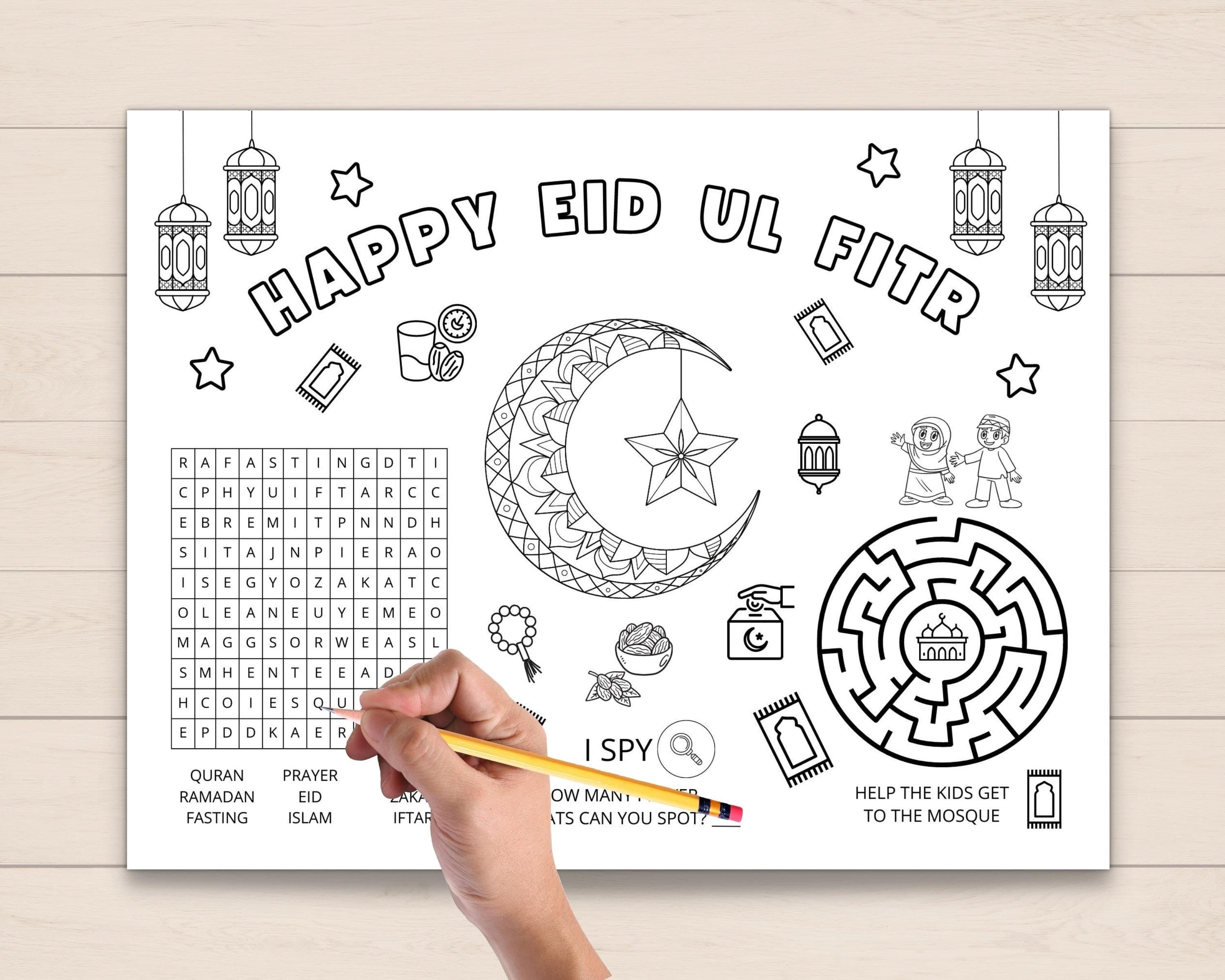 This Eid ul Fitr Activity Placemat is a perfect kids eid activity to keep engaged on Eid Party. The PDF has fun Eid games and coloring. Print as many as you like.
