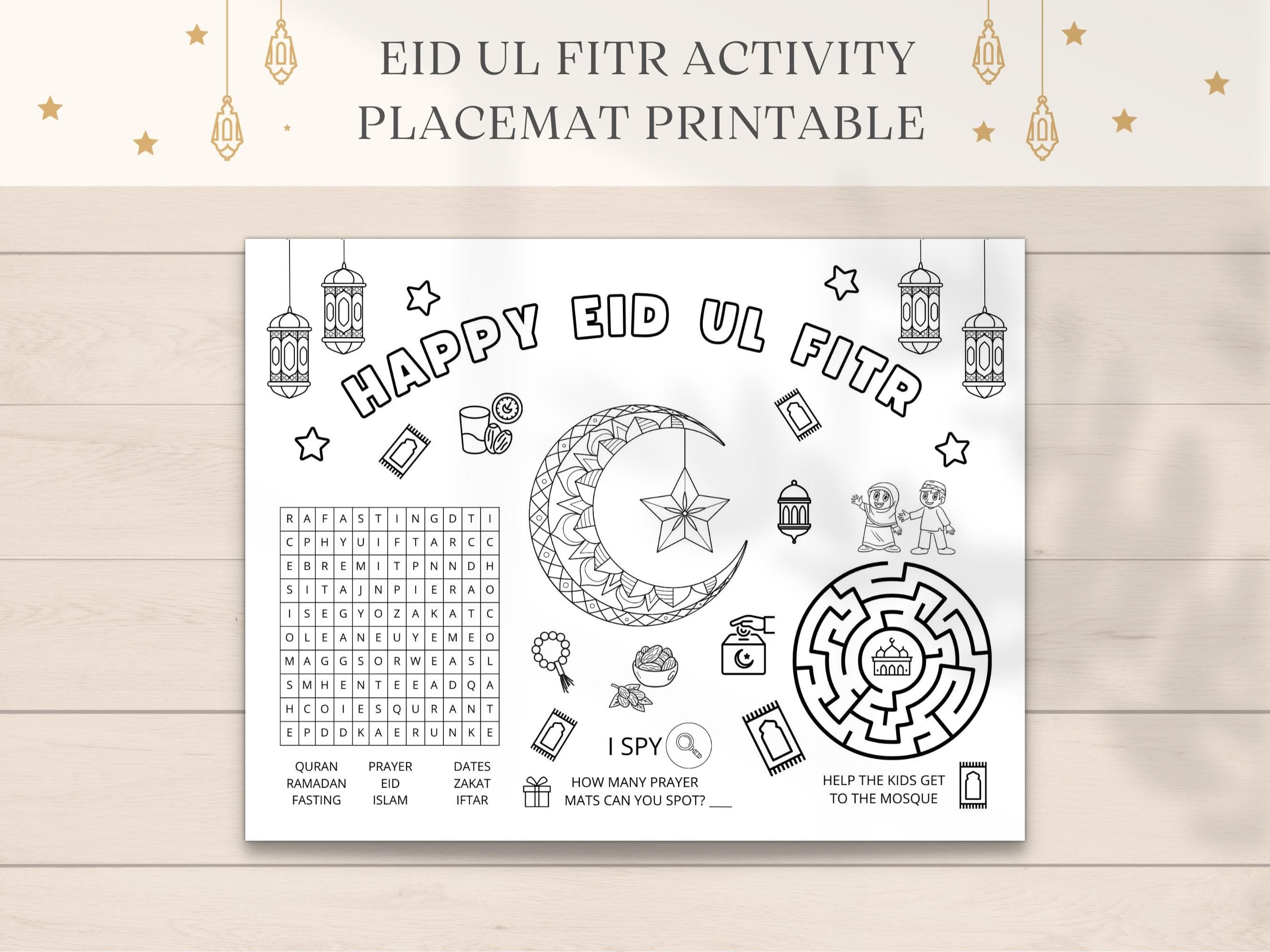 Eid ul Fitr Activity, Eid Placemat Printable, Eid Activity, Eid Decorations, Eid ul Fitr Placemat, Eid Placemat, Eid for Kids, Eid Coloring