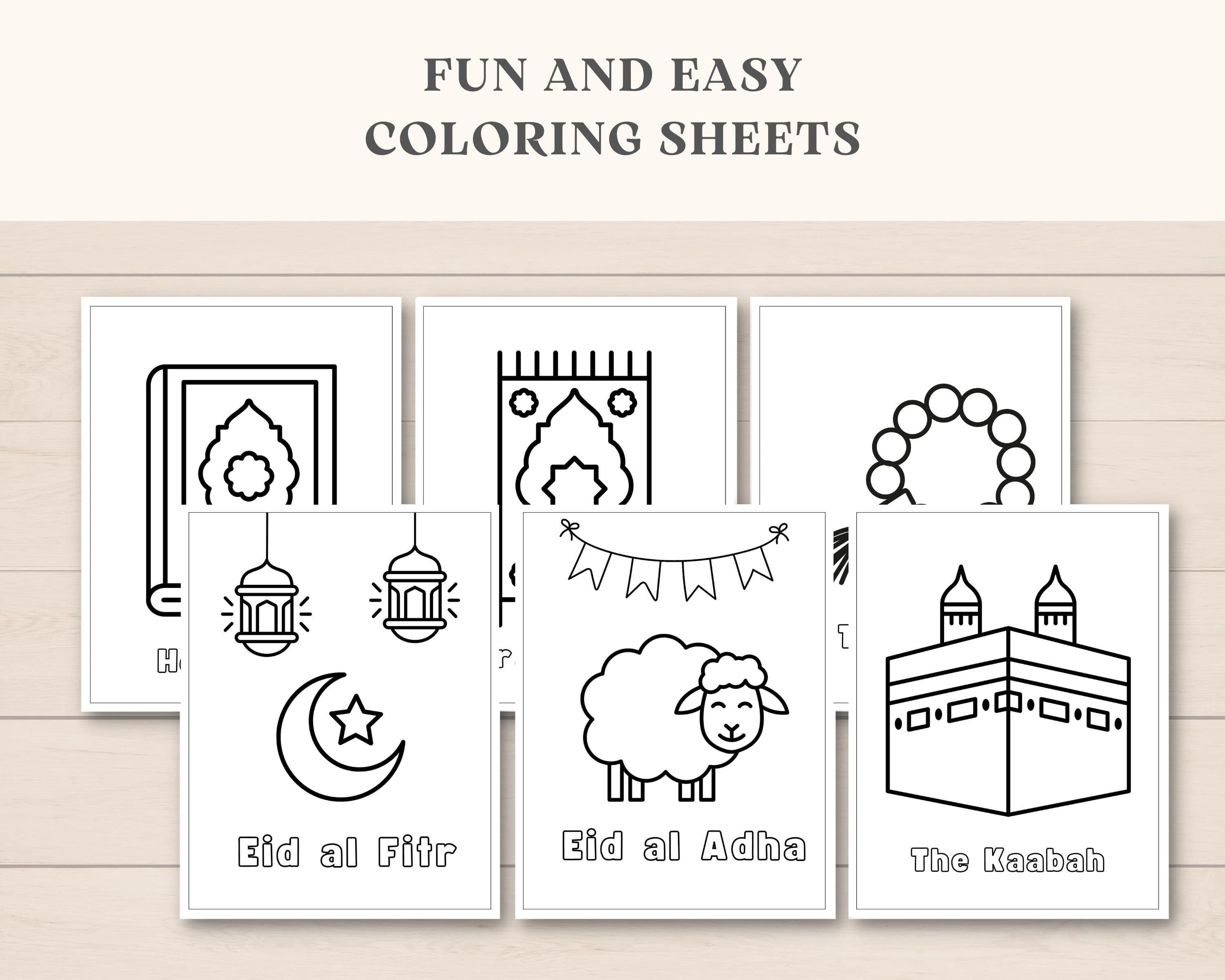 These easy Islamic coloring sheets are a perfect activity for little kids. Simply print and let kids color in and learn about Islam. Also includes 5 Pillars of Islam.