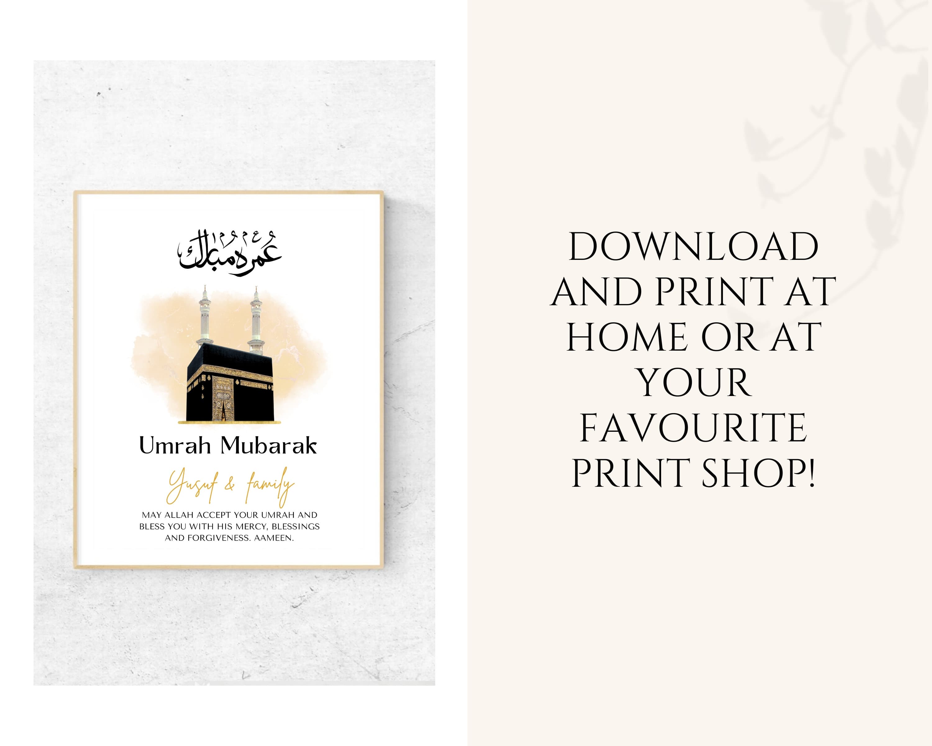 This beautiful Personalised Umrah Mubarak print makes the perfect gift for the completion of Umrah. Perfect to gift Muslim family and friends.