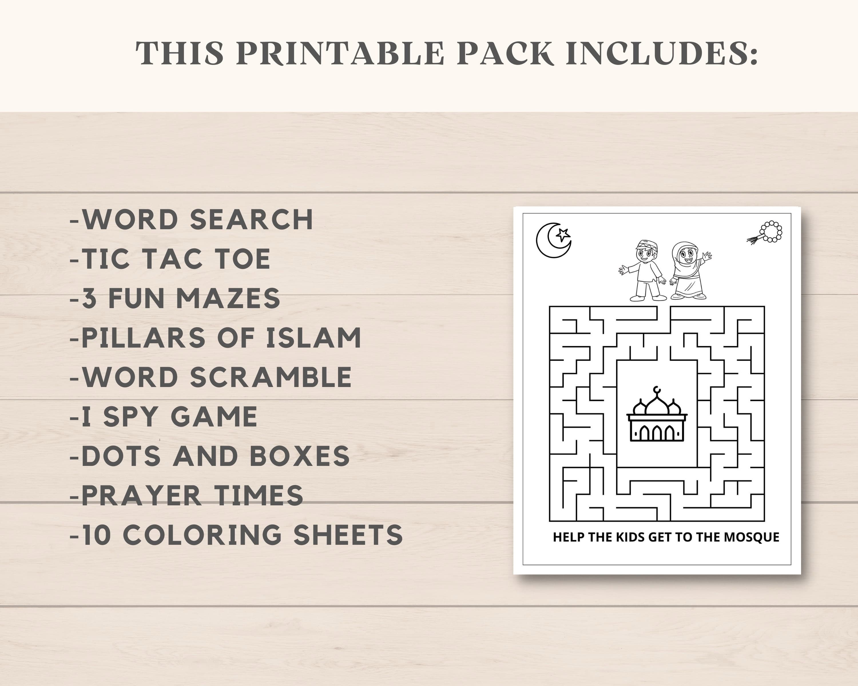 This fun Instant Download Islamic Activity Pack is a perfect way to keep kids engaged on holiday/ Umrah/ Hajj/ Eid/ Ramadan. The PDF has fun Islamic games and colouring sheets. It can also be used as a party favour. Print as many as you like.
