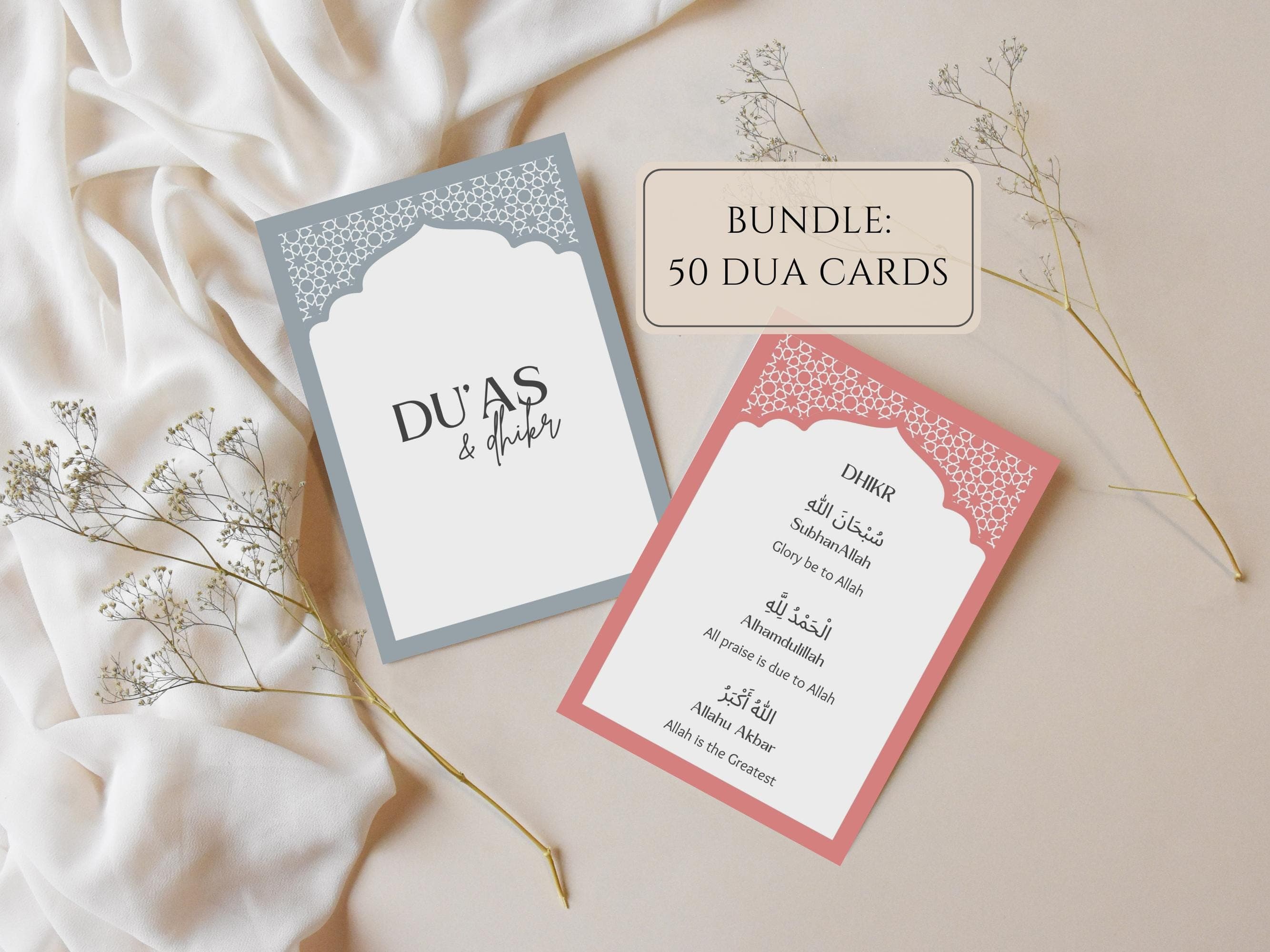 Islamic Dua Cards Bundle, Daily Duas and Dhikr, Arabic Transliteration Translation (Digital Download)