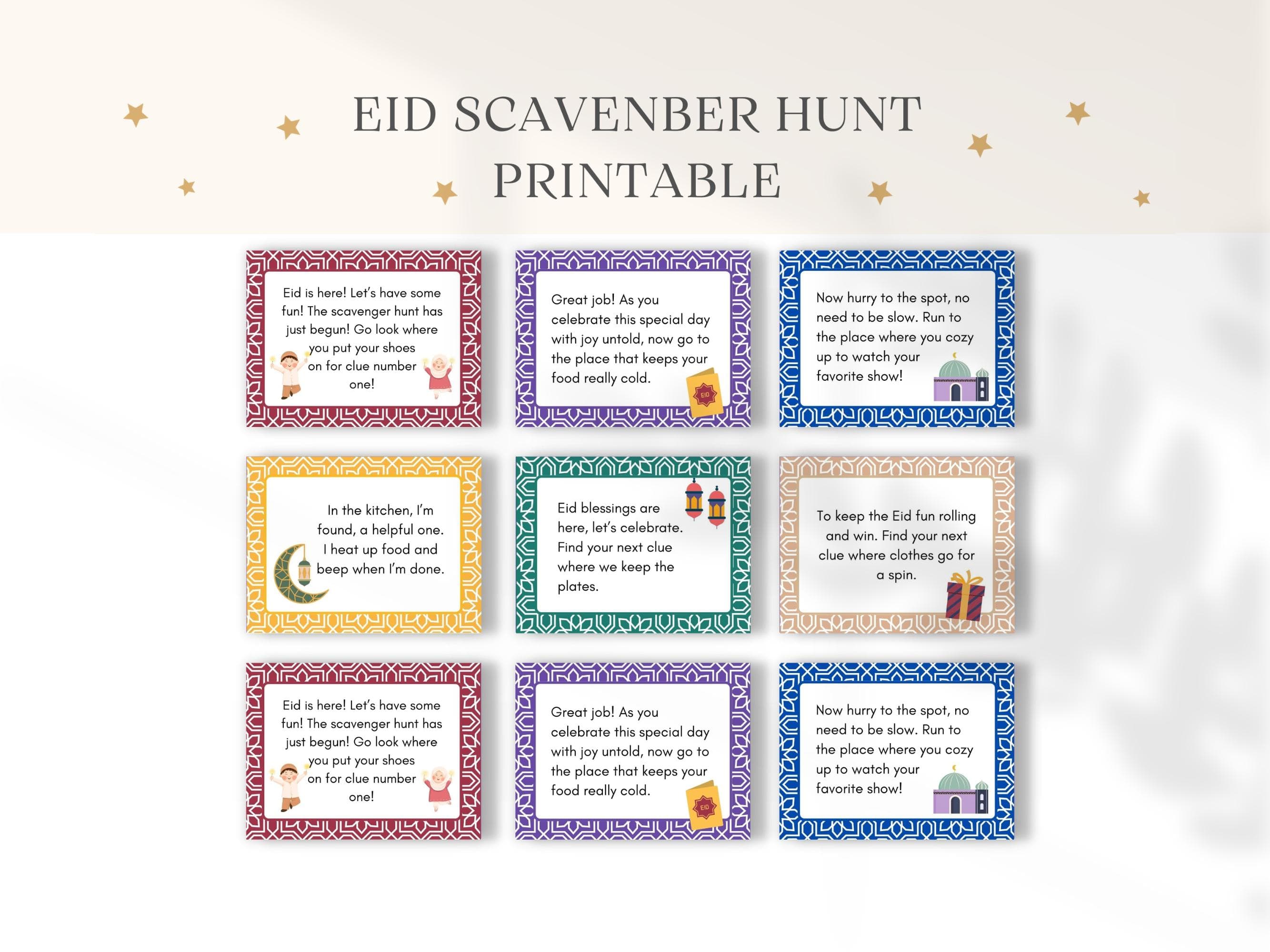 Eid Scavenger Hunt Printable, Indoor Treasure Hunt, Eid Gifts, Eid Games, Eid for Kids, Eid Activity, Eid Money, Eid printable, Eid Party