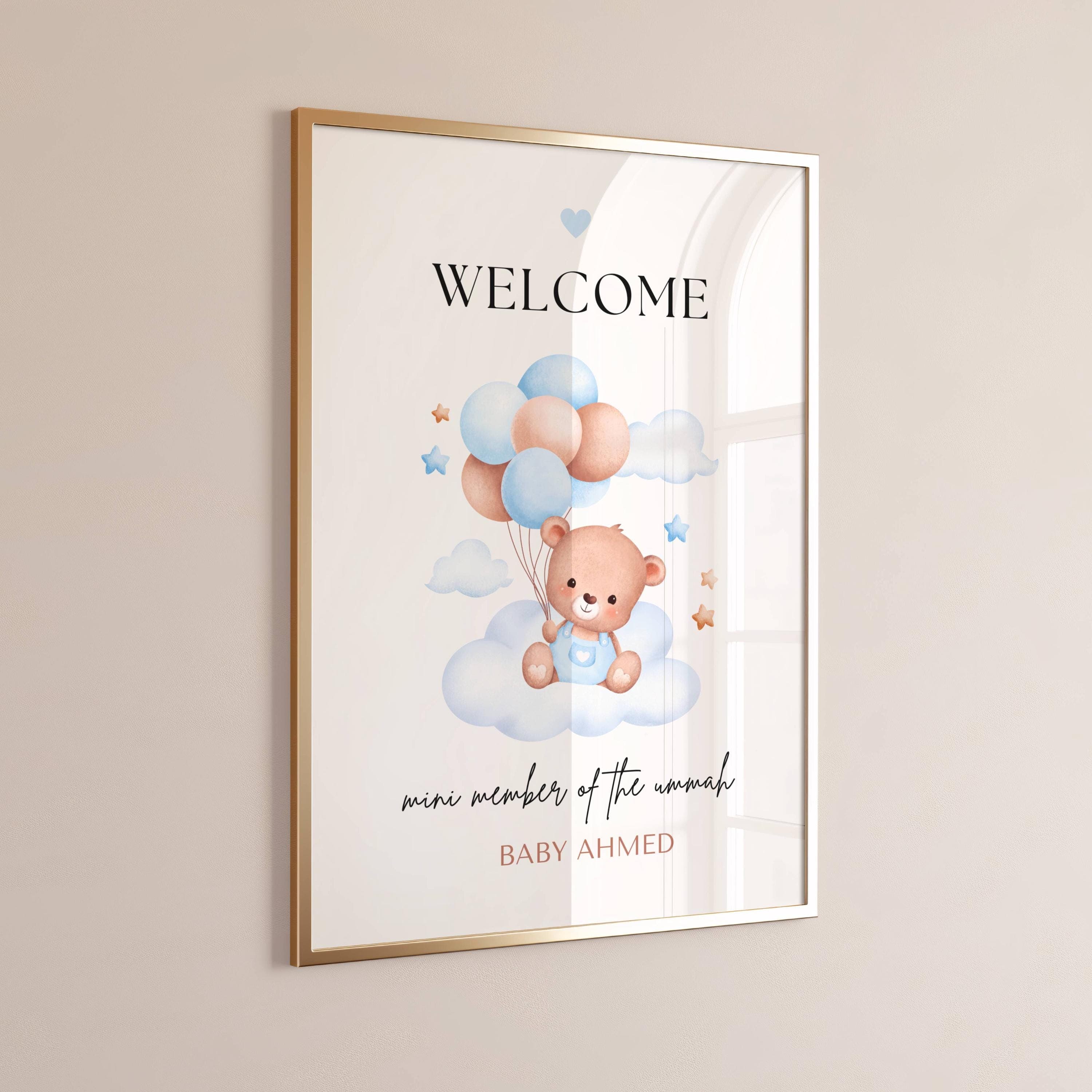 Welcome a new bundle of joy with this beautifully designed Personalized Muslim Baby boy Printable Gift. Perfect for celebrating the arrival of a newborn in the Muslim community, this frame conveys your warmest wishes and blessings.