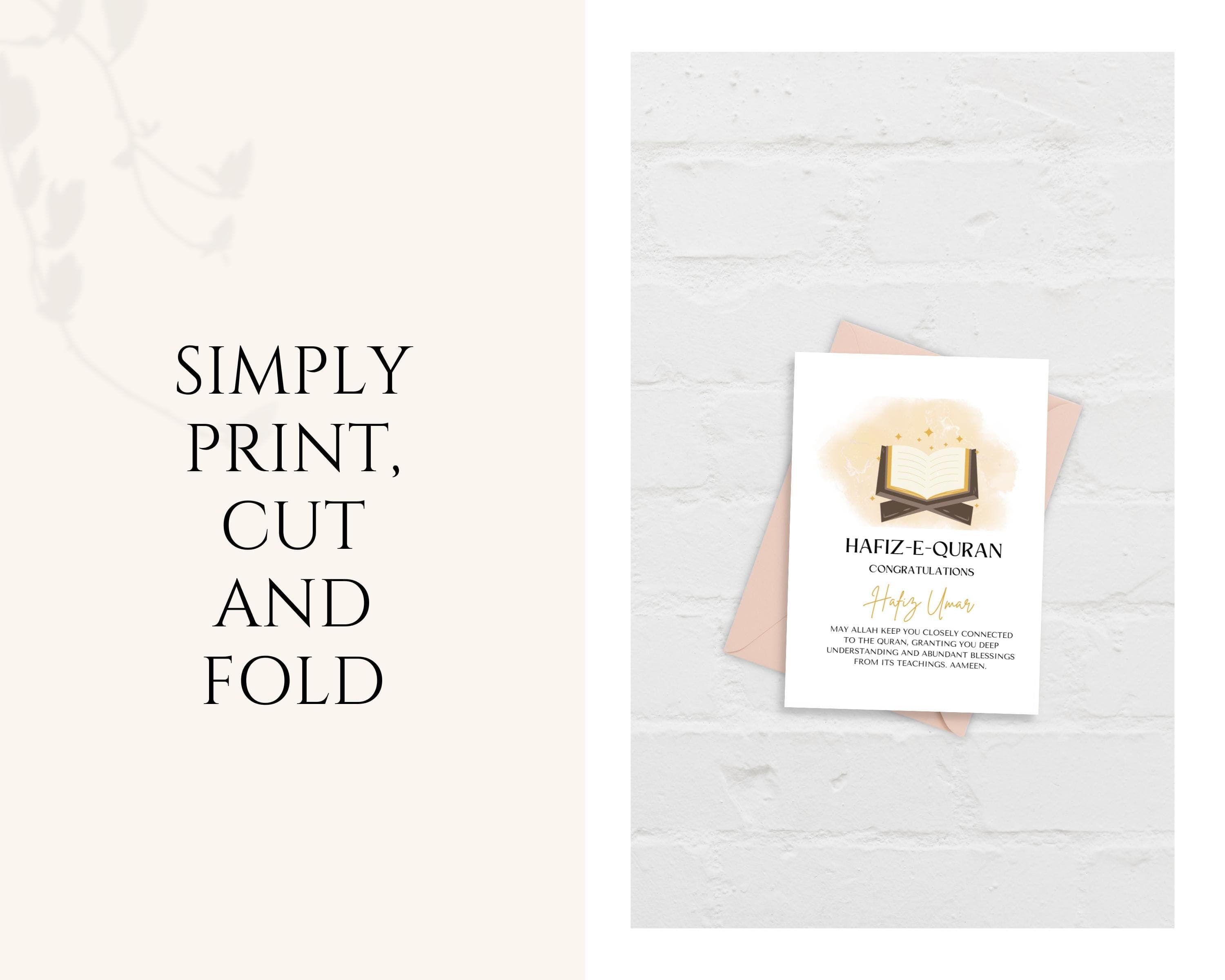 Celebrate achievement in memorising the Quran with this beautifully designed Personalised Quran Hifz Card. Perfect for Muslim students, who have completed the memorisation of the Holy Quran.