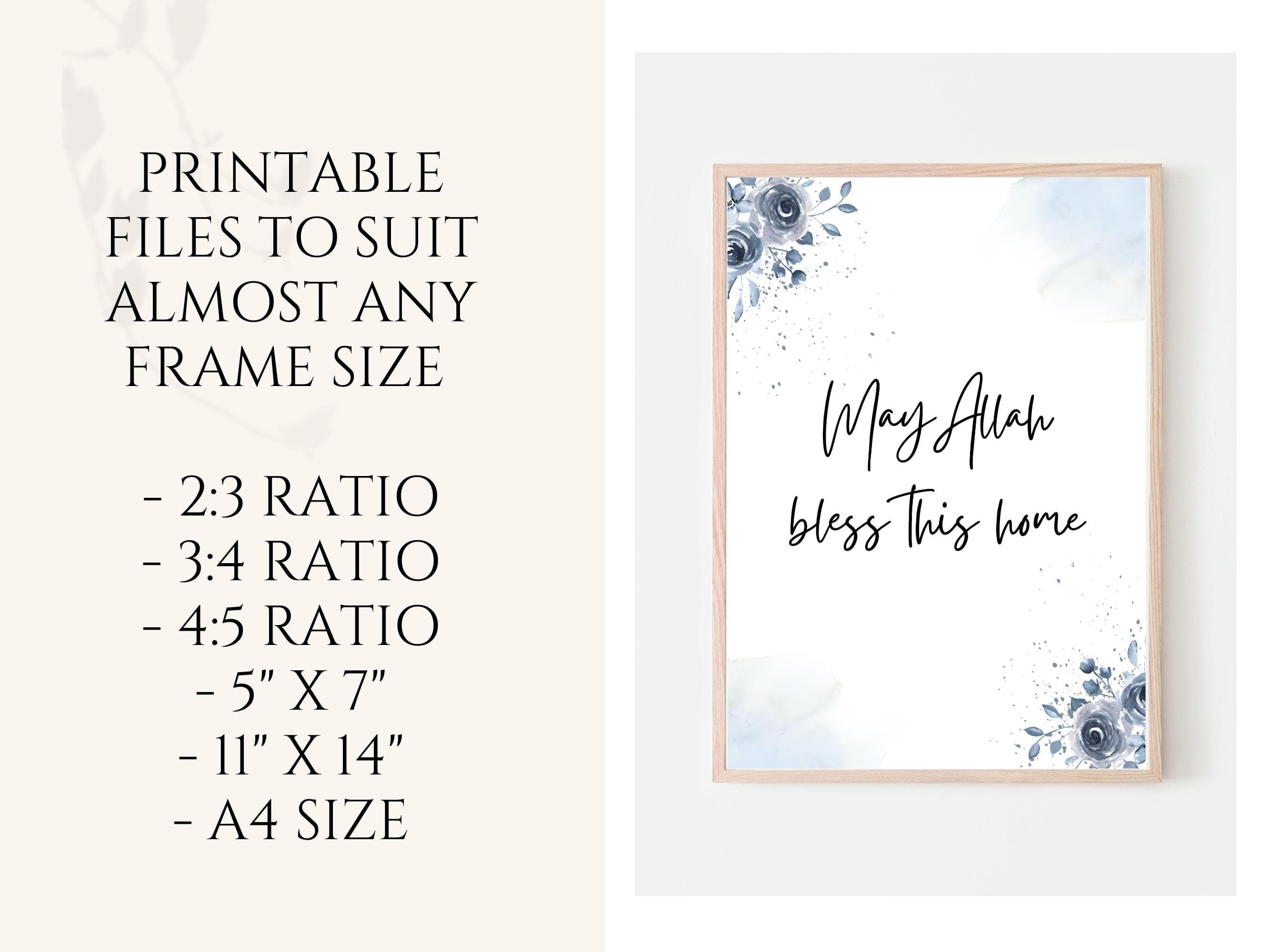 Bring elegance and spirituality to your home with this Islamic Wall Art Printable. This wall art features beautiful Quranic inspiration perfect for any Muslim home, it includes Ayatul Kursi, May Allah bless this home, 4 Quls.