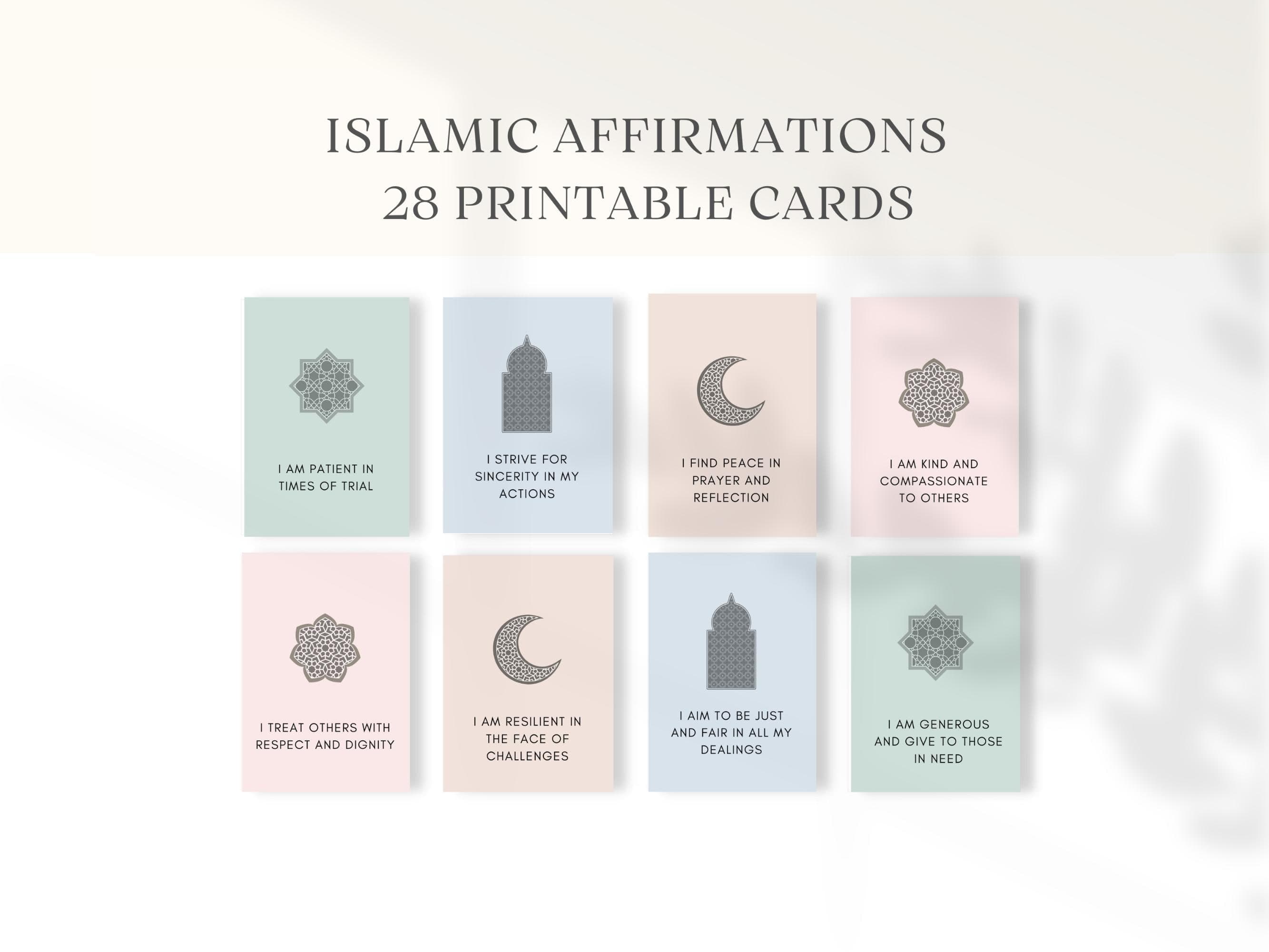 These 28 cards feature unique Islamic affirmations rooted in Islamic values. From gratitude and patience to kindness and resilience, these affirmatio.