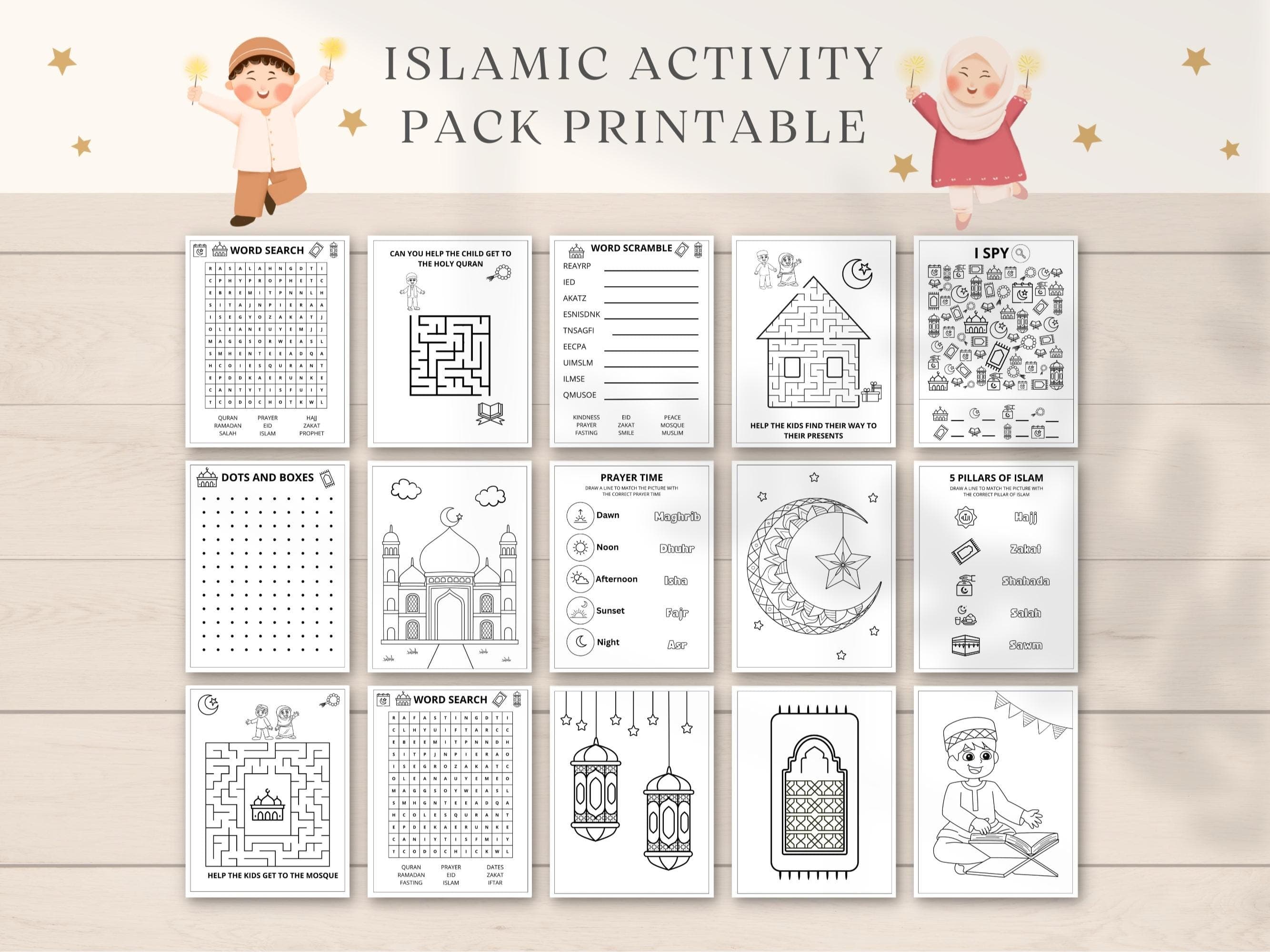 Islamic Activities Printable, Islamic Kids Activity,  Islamic Coloring, Muslim kids Activity, Islamic Word Search, Islamic Worksheets