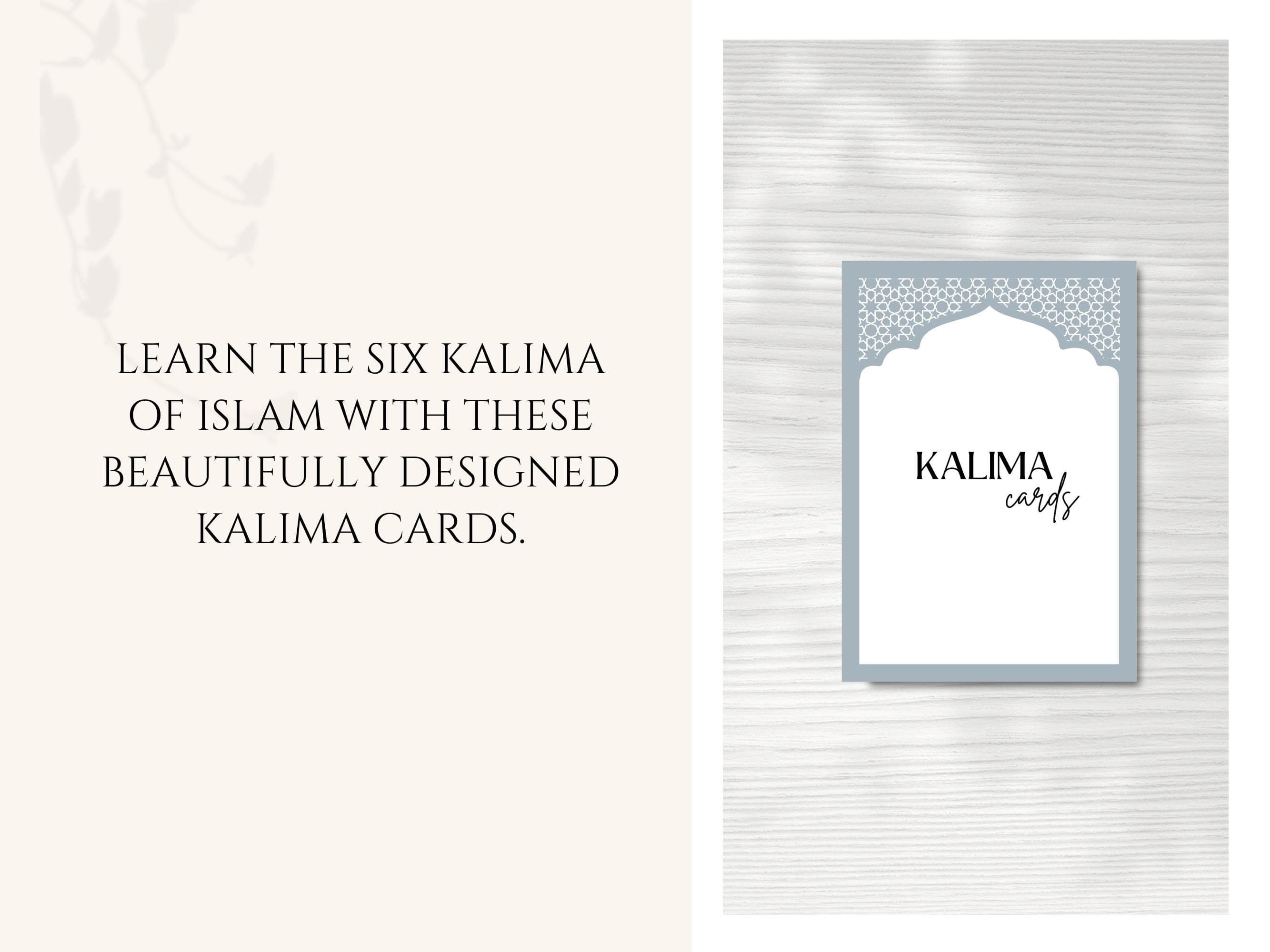 Learn the six kalima of Islam with these beautifully designed flashcards! Each flashcard features the Arabic text, transliteration and English translation. These cards are perfect for both kids and adults who want to learn the six kalimas.