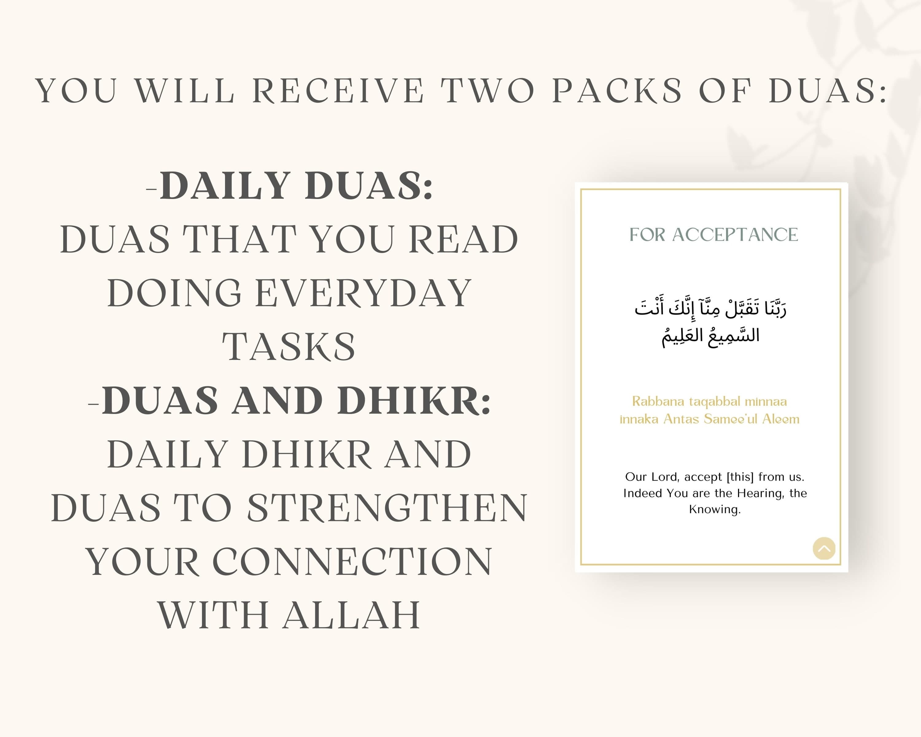 Strengthen your connection with Allah and deepen your spiritual practice with these Digital Daily Duas and Dhikr Cards. Each card is beautifully designed with a minimalist style.