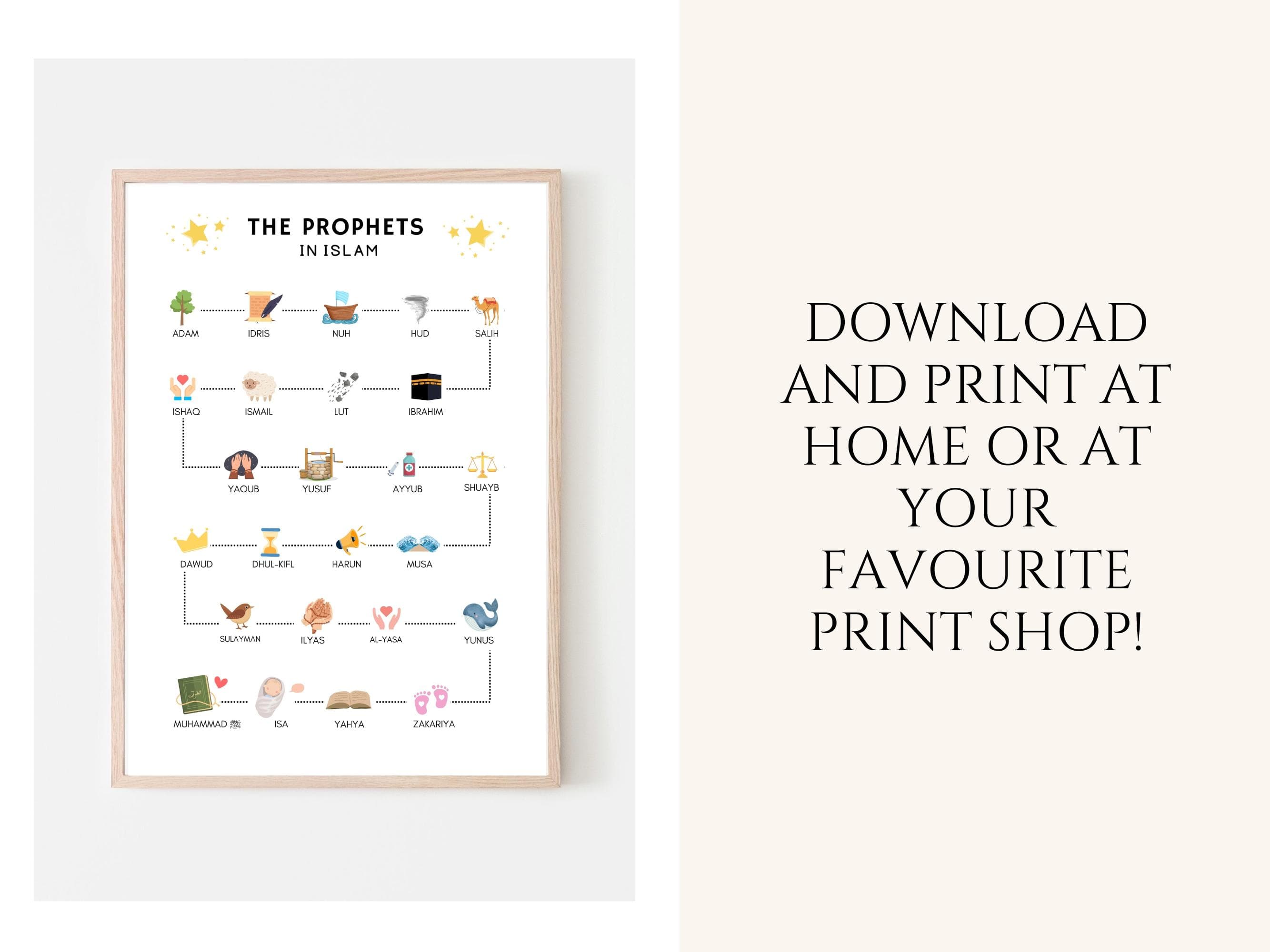 This Islamic Prophets Education Poster is a perfect tool for Muslim children to learn and memorize the names of the Prophets mentioned in the Quran.