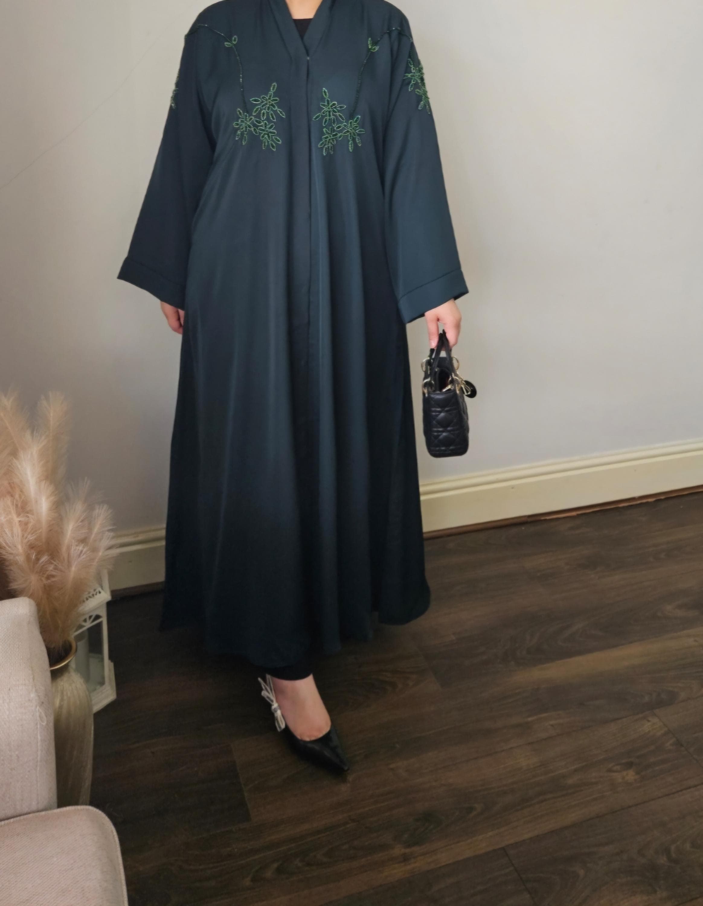 ABAYA green open handwork style abaya, hijab abaya dubai abaya open uae abaya with hijab
